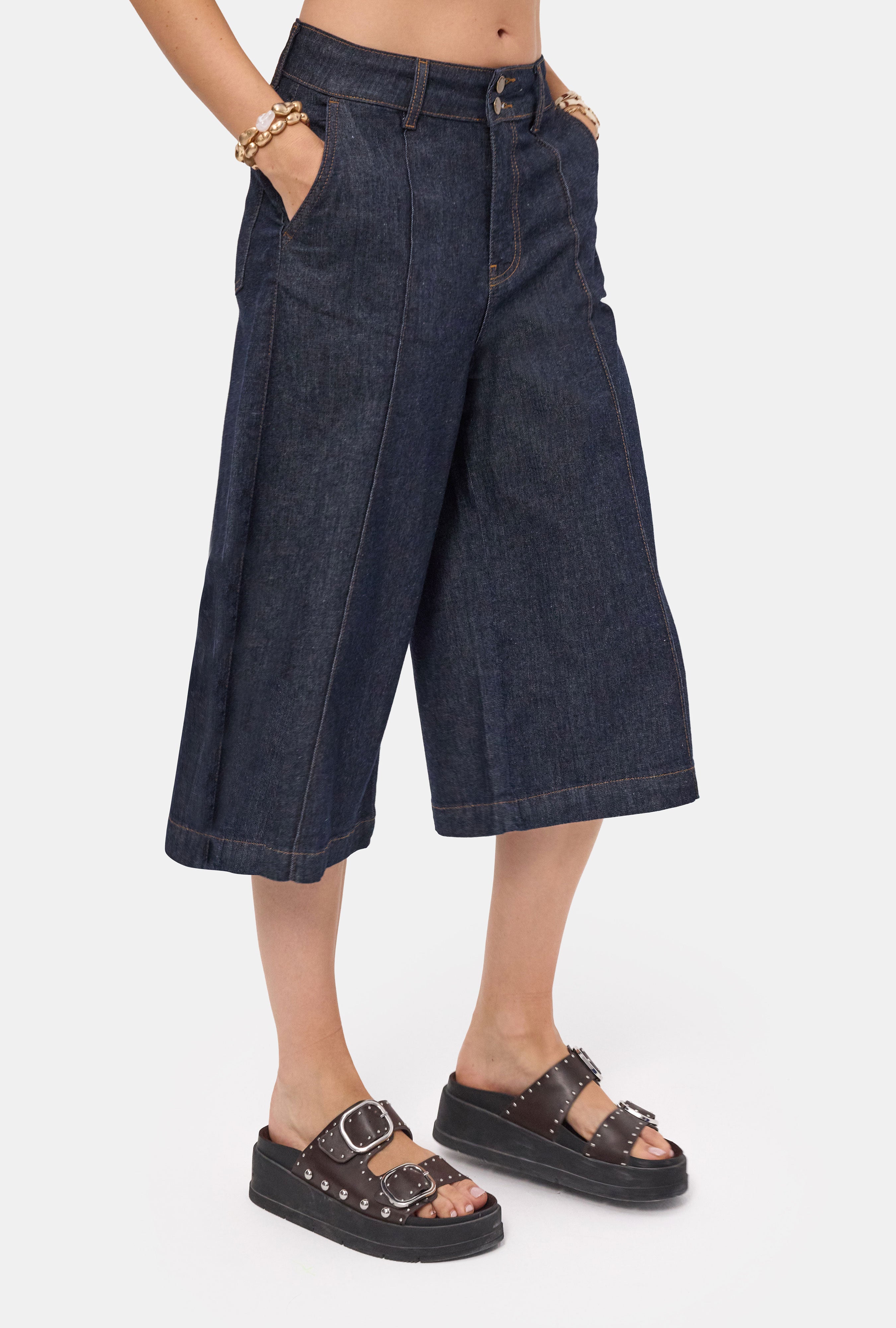 Kadın İndigo Selvedge 7w6-50 Maxi Denim Bermuda Jort