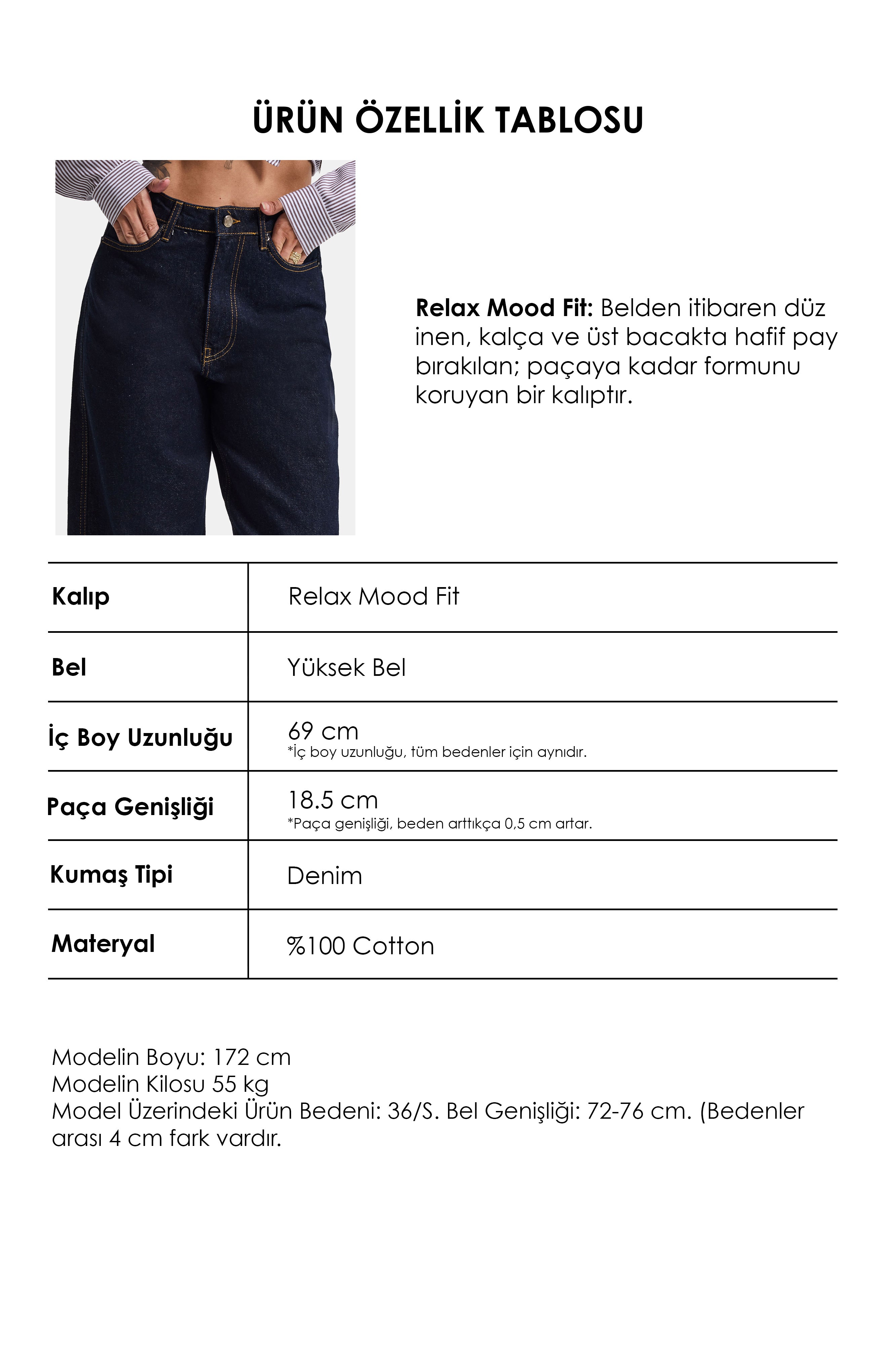 Kadın İndigo Selvedge 7w6-50 Relax Mood T33 Denim Jean