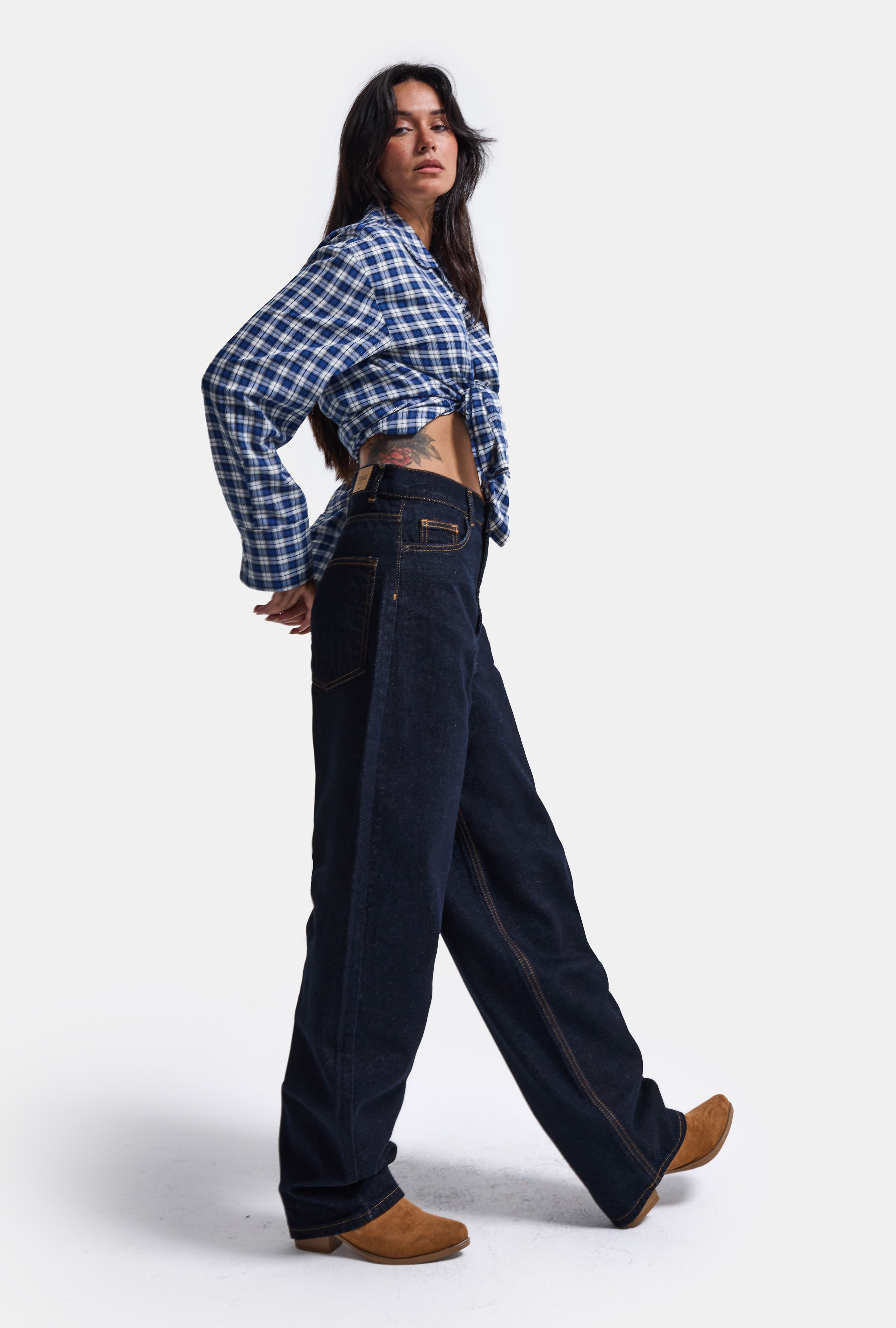 Kadın İndigo Selvedge 7w6-50 Skater Fit Bol Kesim Denim Jean