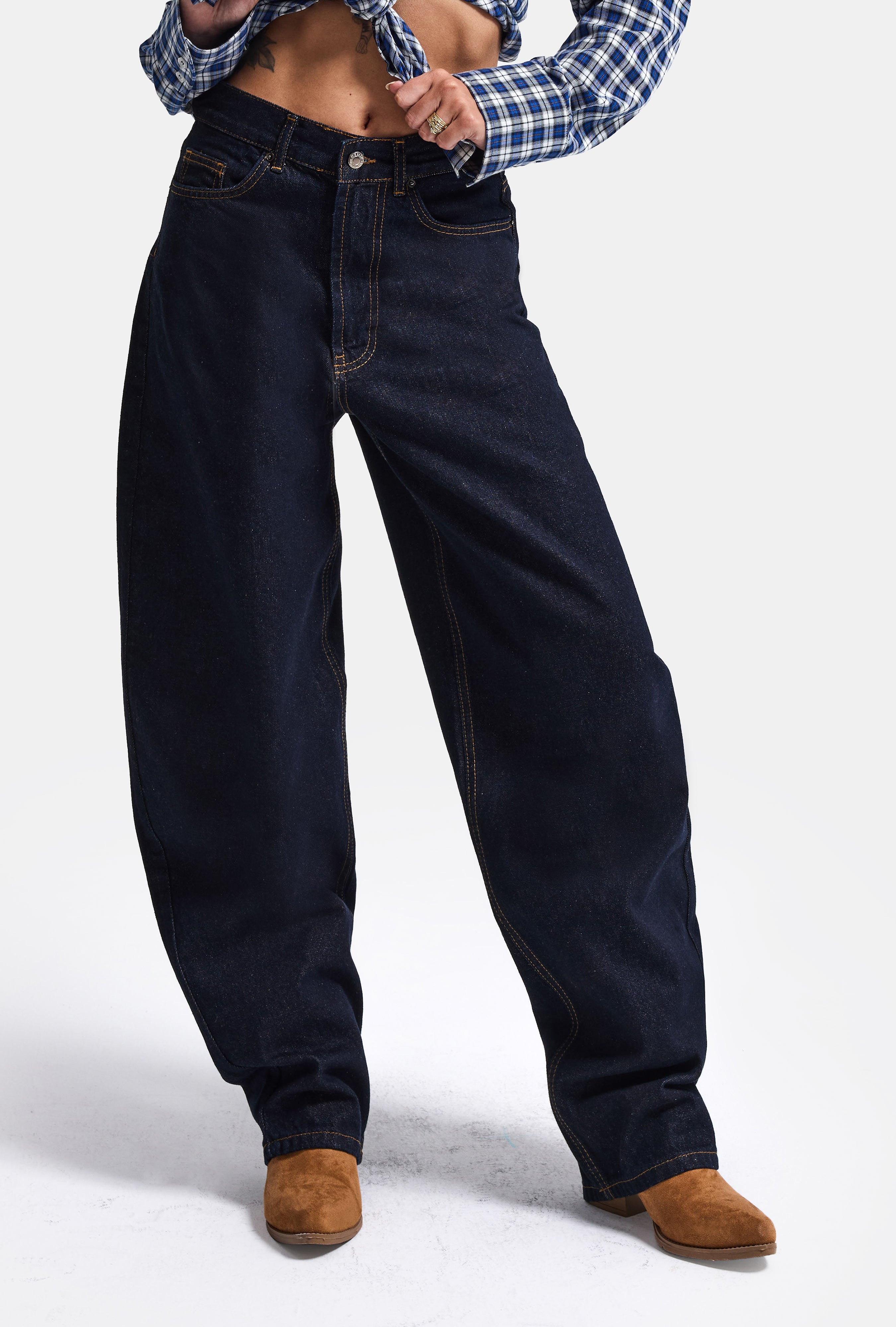Kadın İndigo Selvedge 7w6-50 Skater Fit Bol Kesim Denim Jean