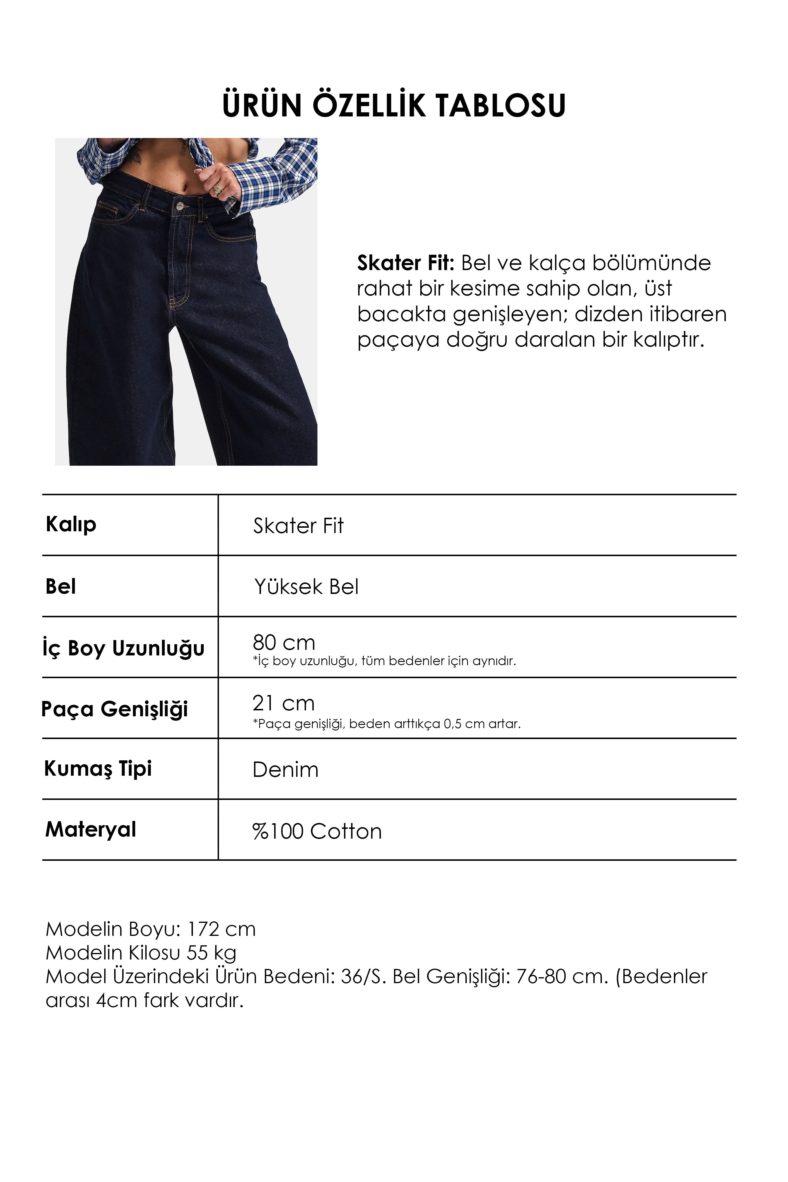 Kadın İndigo Selvedge 7w6-50 Skater Fit Bol Kesim Denim Jean