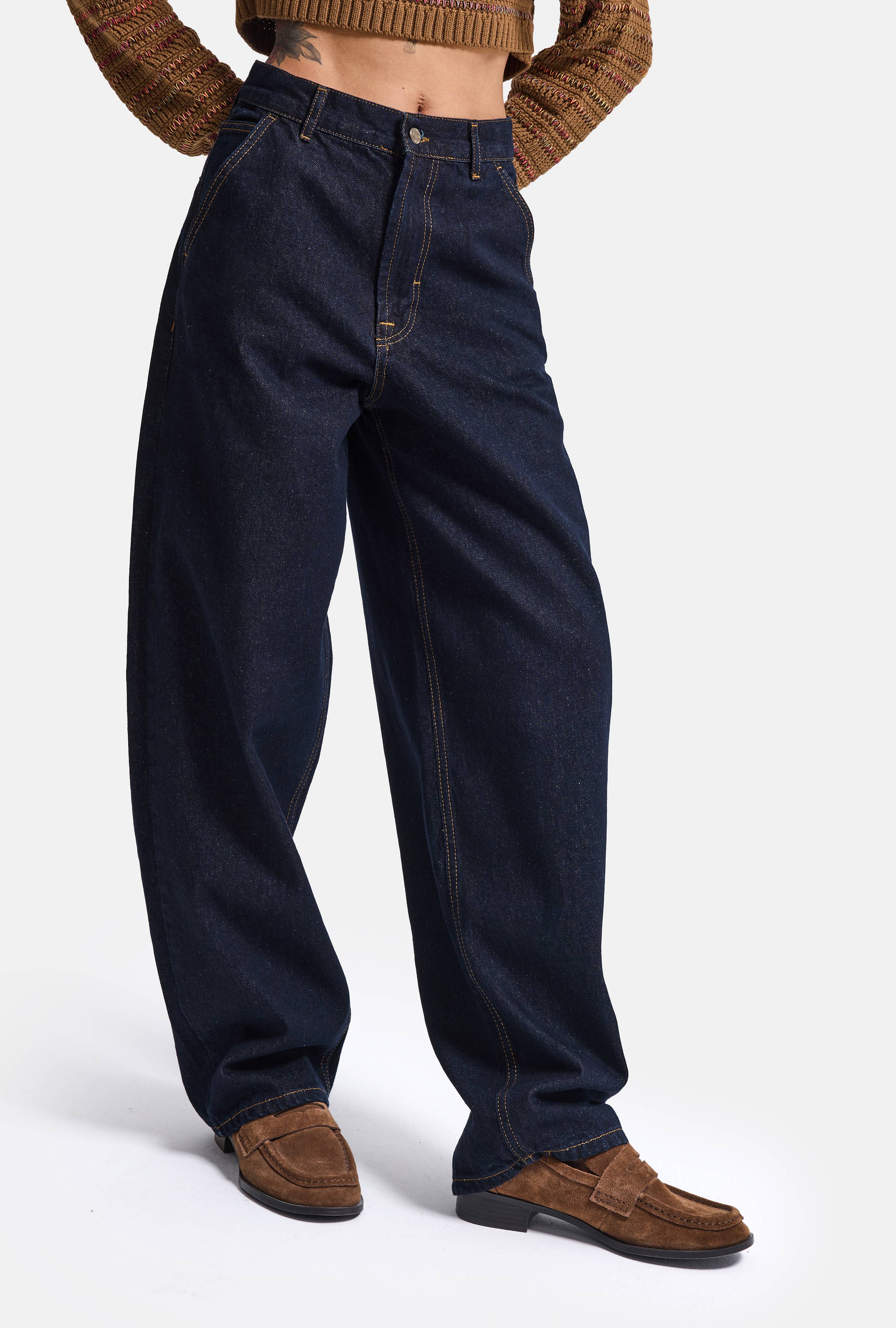 Kadın İndigo Selvedge 7w6-50 Skater Fit Bol Kesim Denim Jean