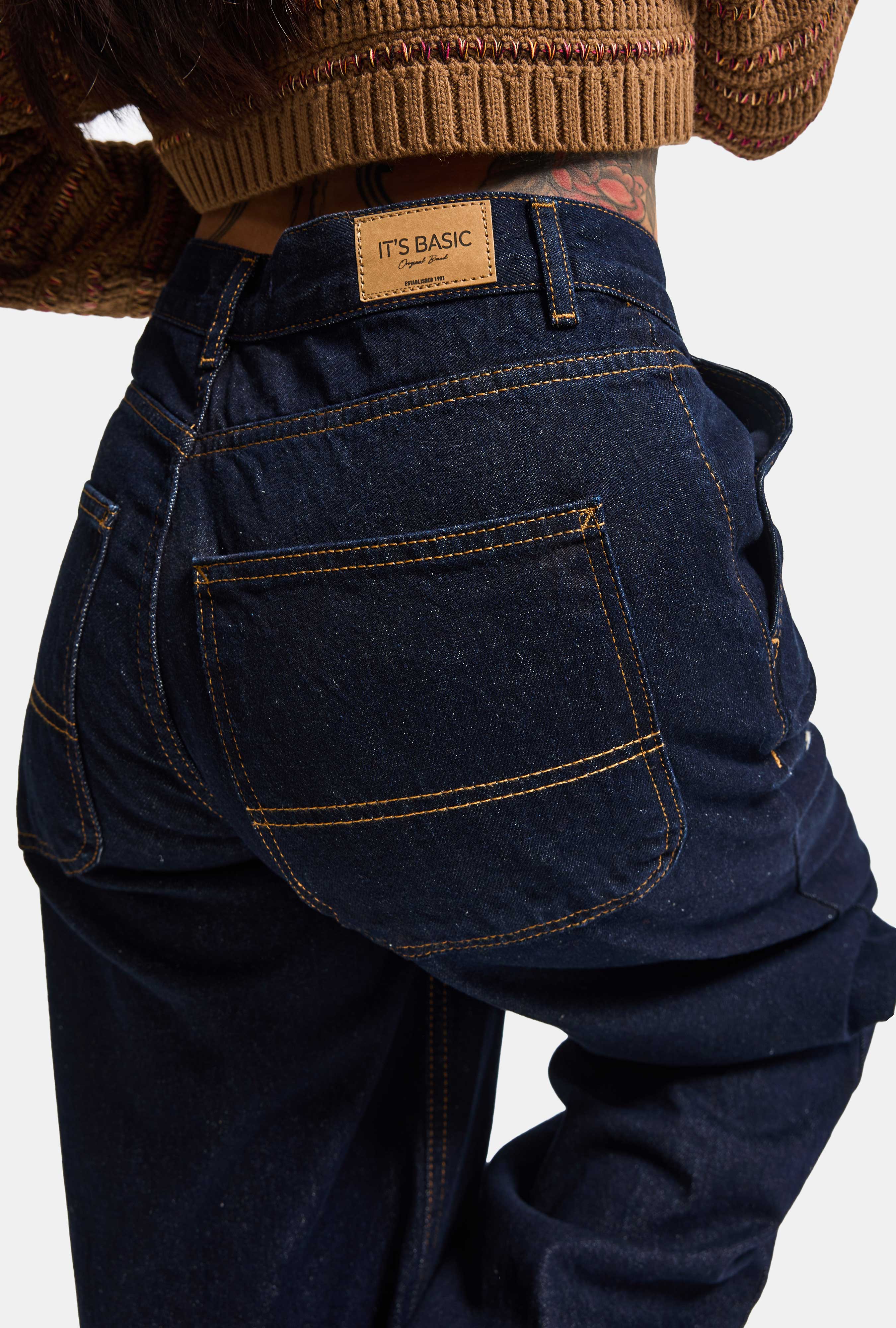 Kadın İndigo Selvedge 7w6-50 Skater Fit Bol Kesim Denim Jean