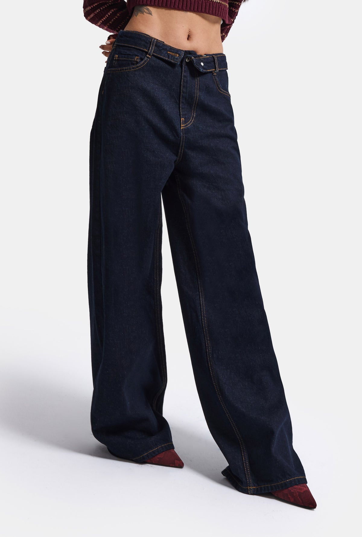 Kadın İndigo Selvedge 7w6-50 Straight Fit Kemer Detaylı Denim Jean