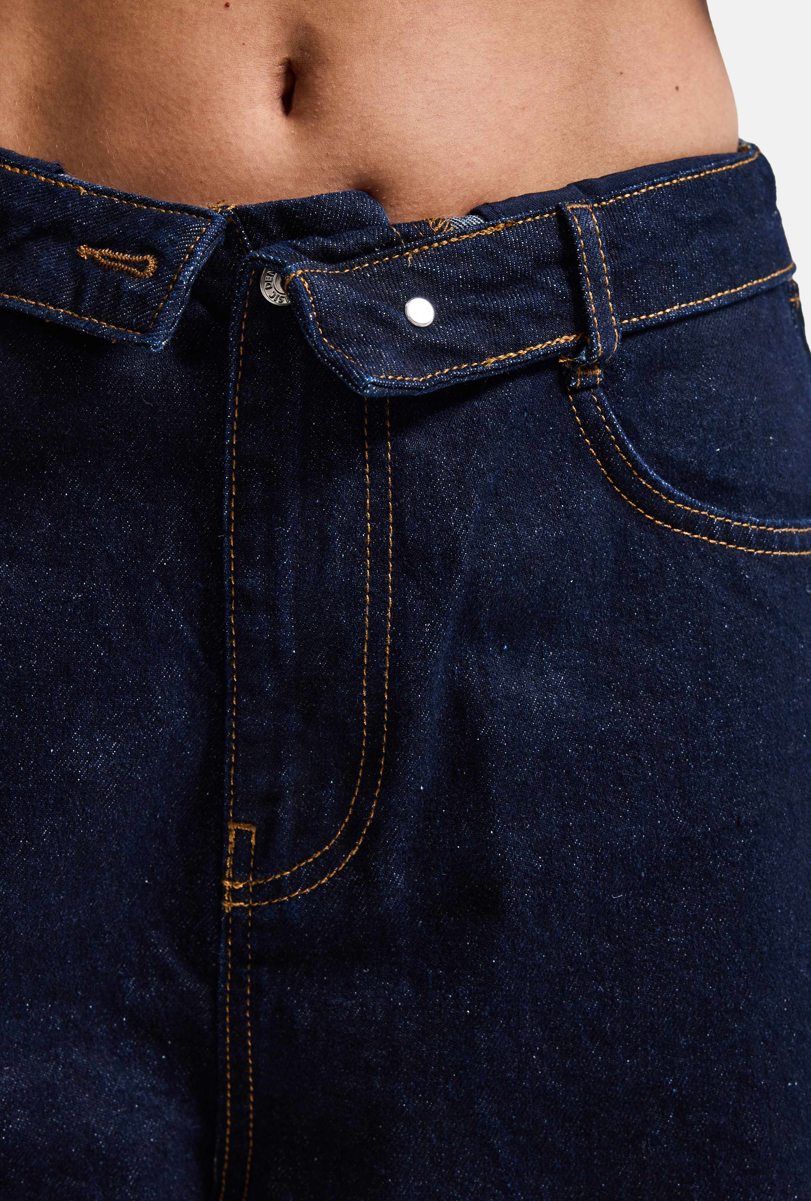 Kadın İndigo Selvedge 7w6-50 Straight Fit Kemer Detaylı Denim Jean