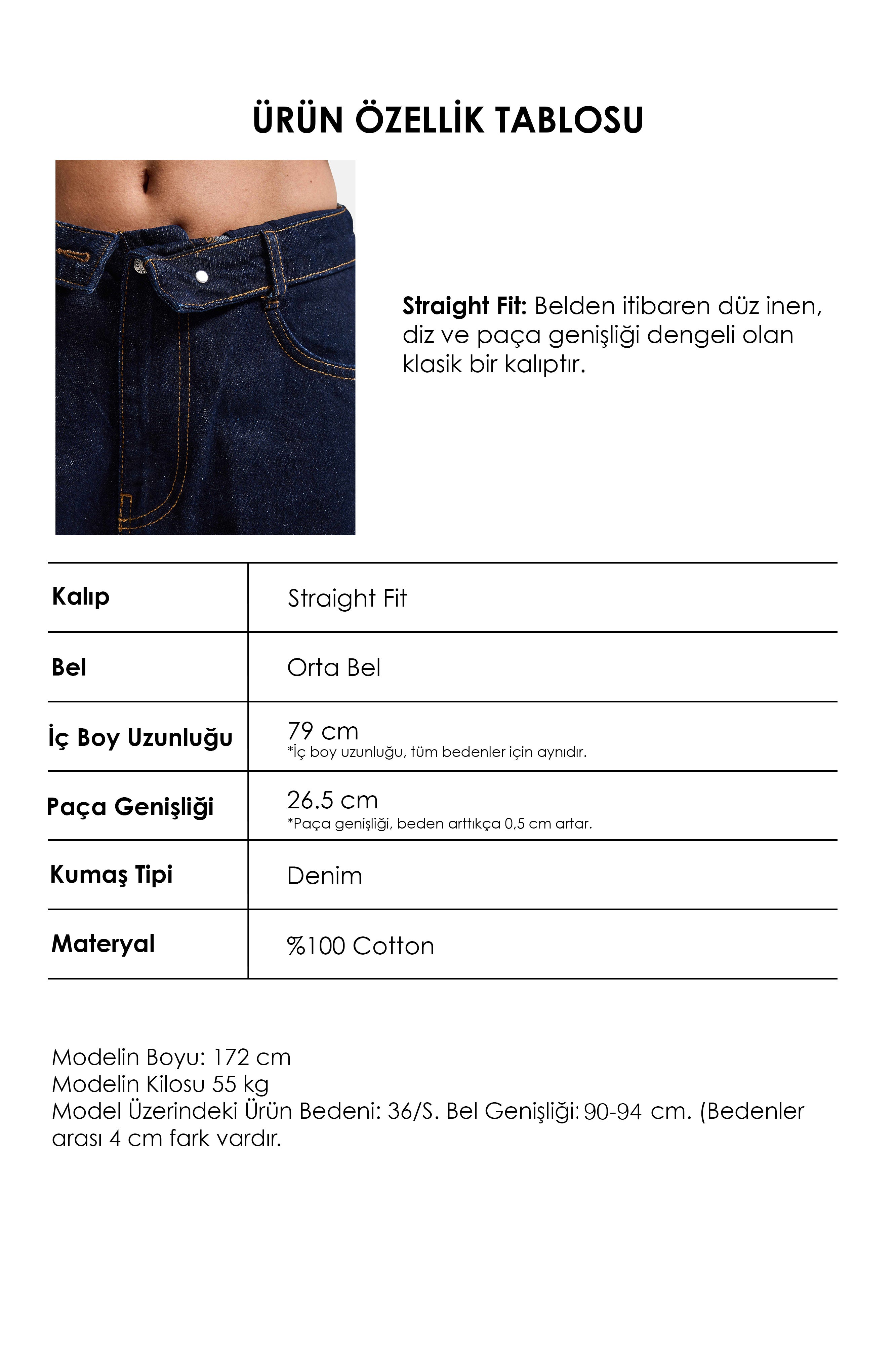 Kadın İndigo Selvedge 7w6-50 Straight Fit Kemer Detaylı Denim Jean