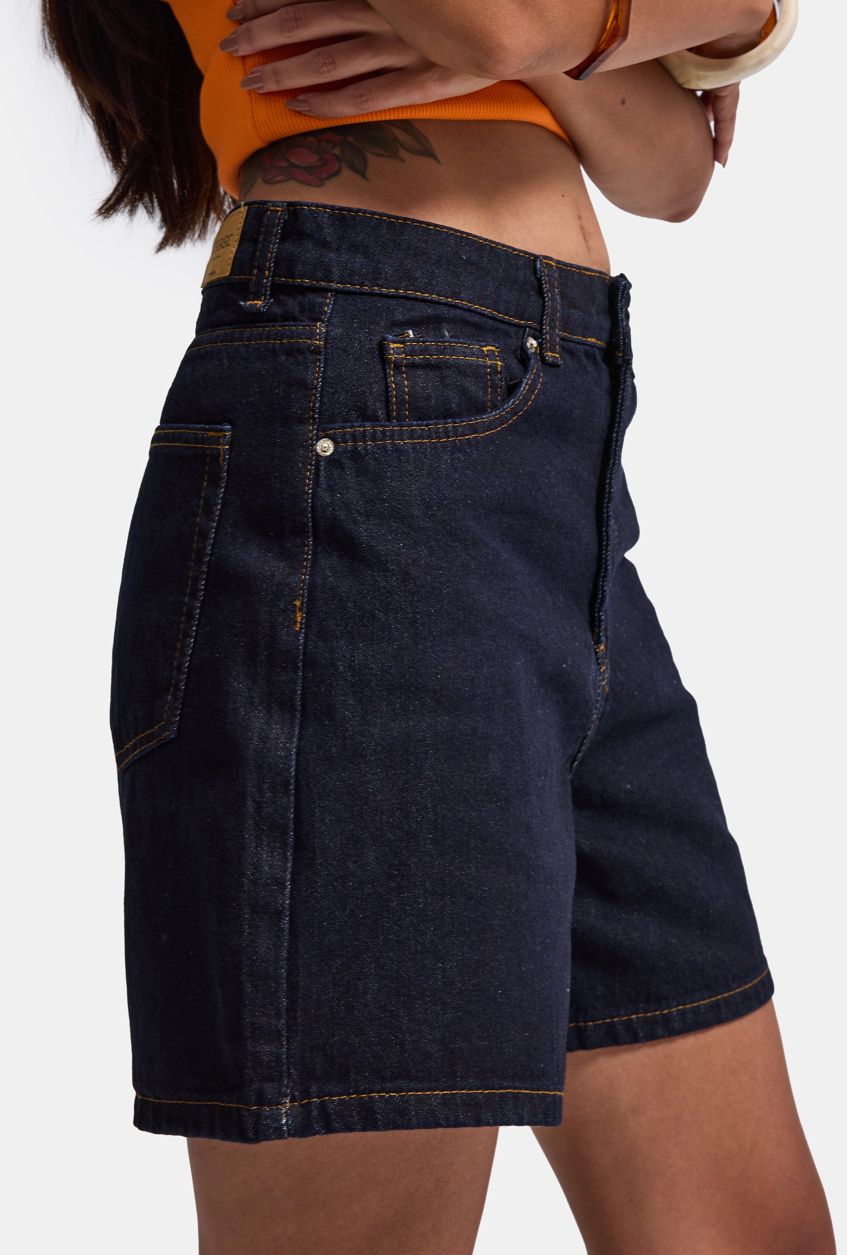 Kadın İndigo Selvedge Diana 7s6-50 Relax Mom Fit Denim Şort