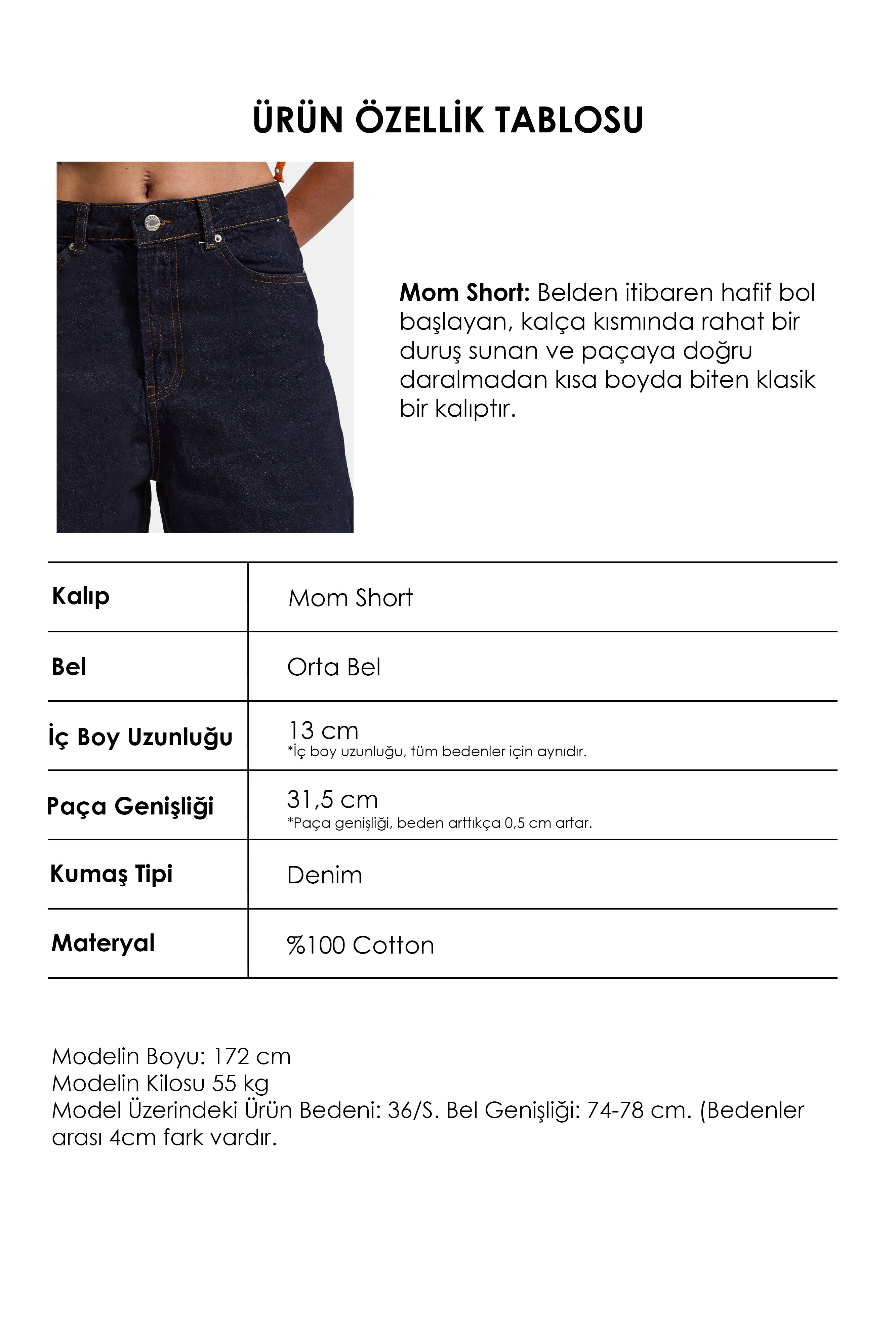 Kadın İndigo Selvedge Diana 7s6-50 Relax Mom Fit Denim Şort