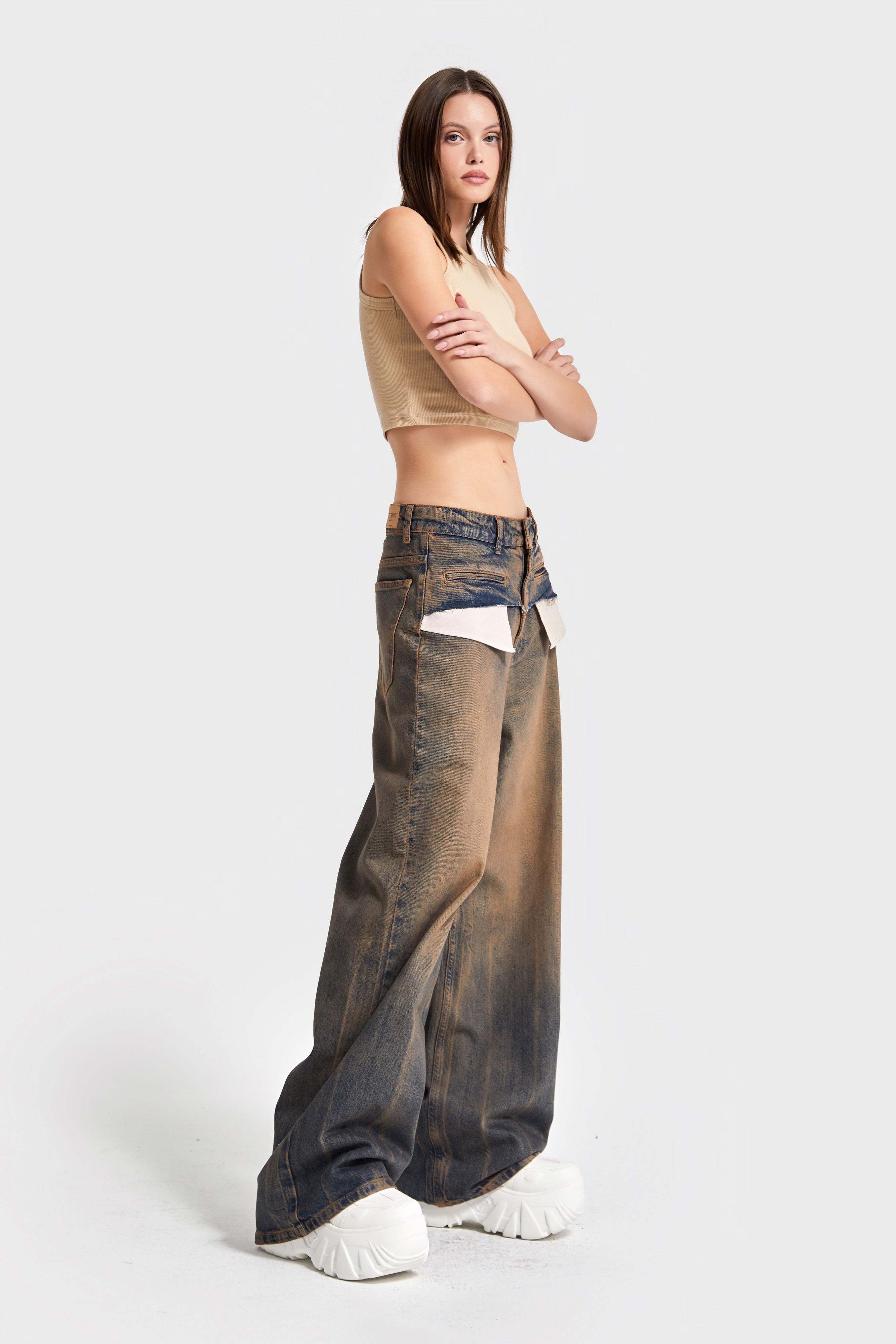 Kadın K.Tint Renk 35w5-85 Süper Baggy Fit Özel Tasarım %100 Koton Denim Jean