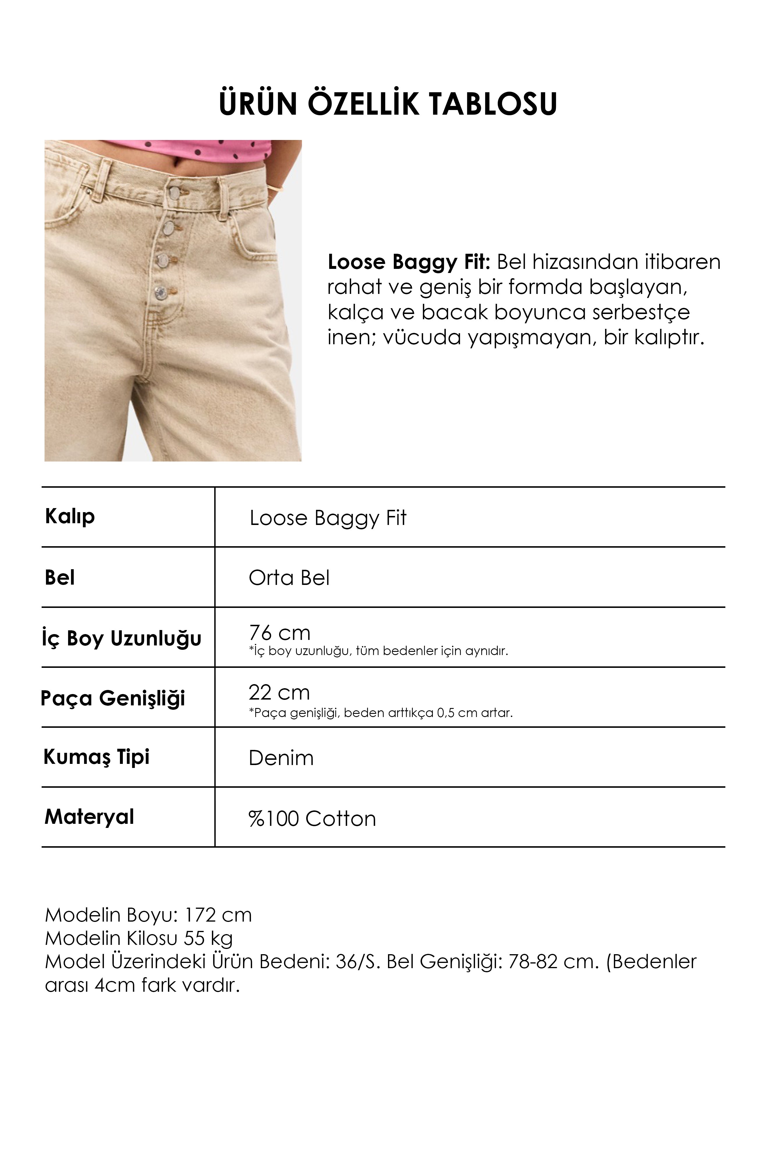 Kadın Taş 12s6-76 Loose Baggy Fit Denim Jean