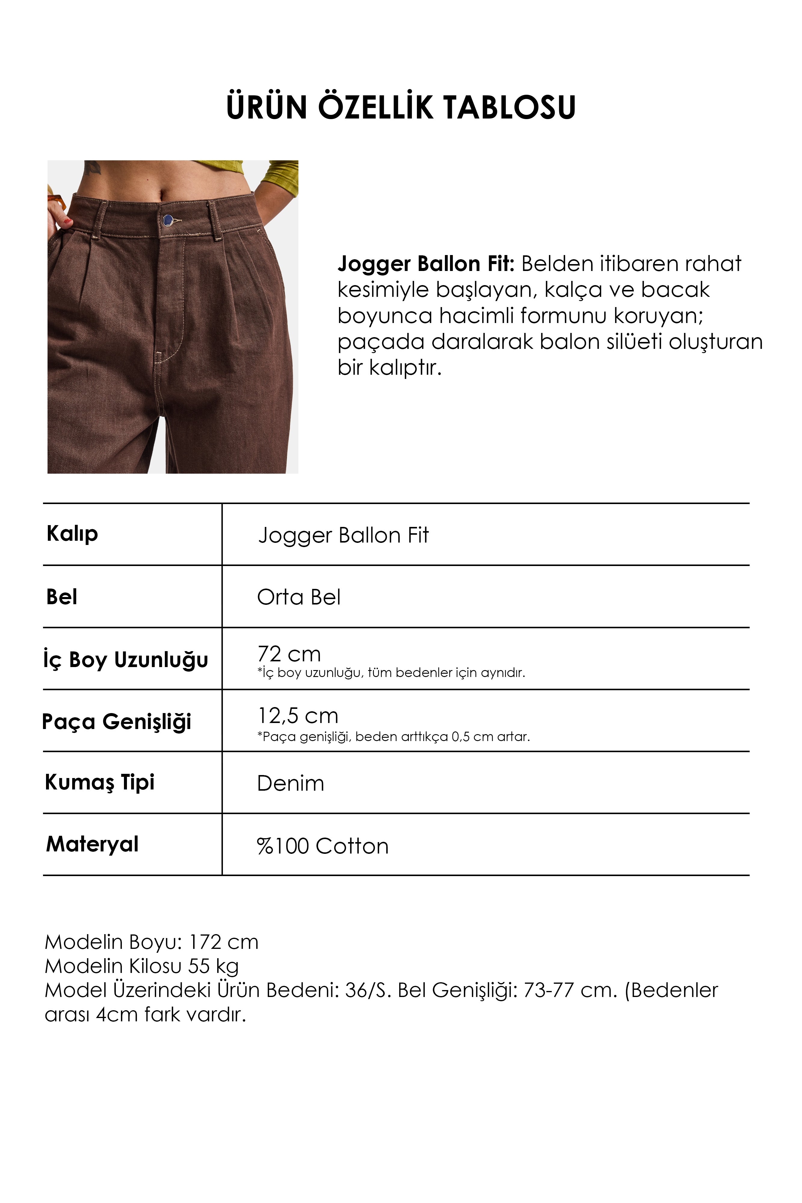 Kadın Kahve 1w6-16 Jogger Ballon Fit Bol Kesim Denim Jean