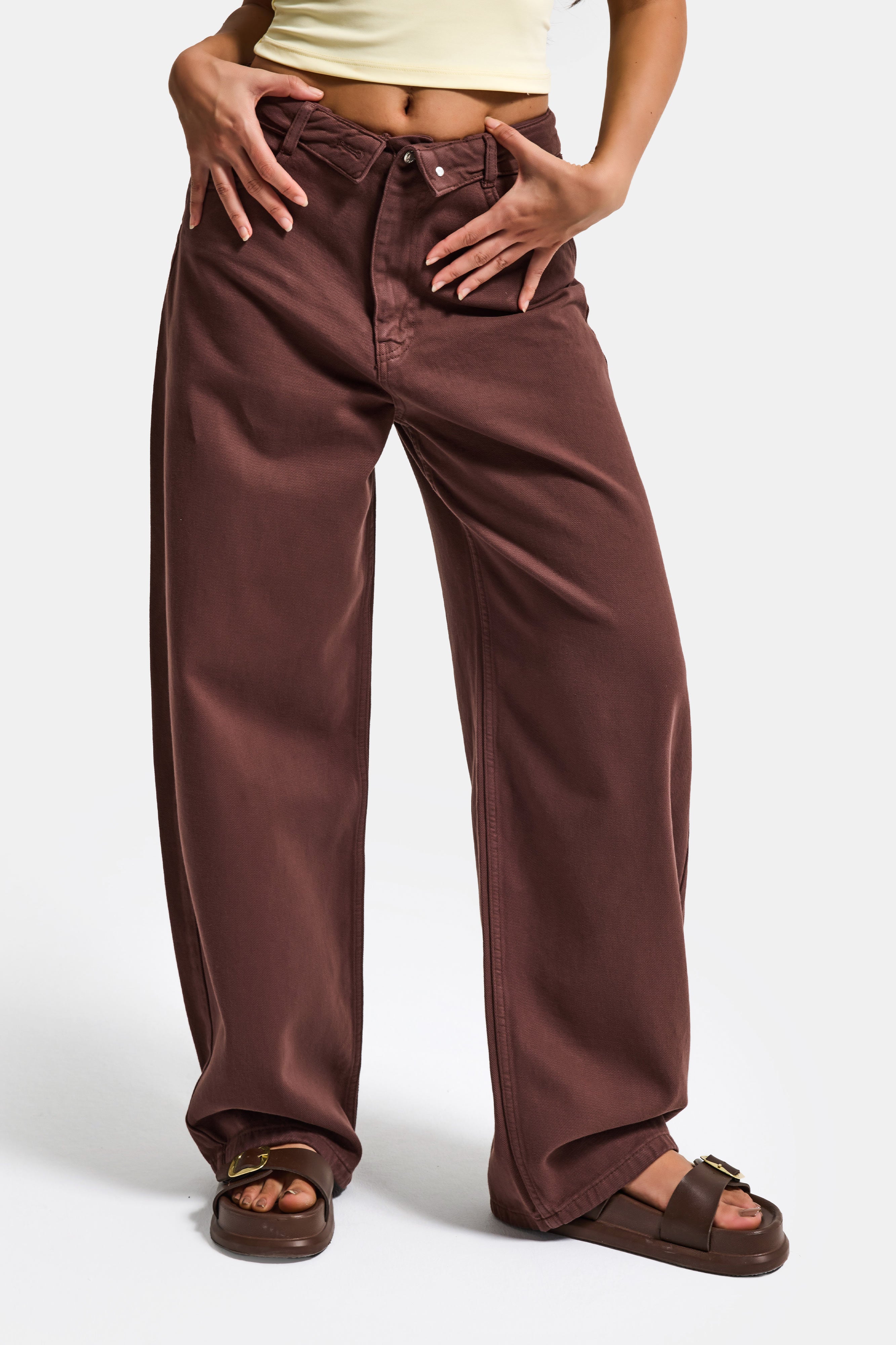 Kadın Kahve 6s6-81 Straight Fit Kemer Detaylı Özel Tasarım Denim Jean