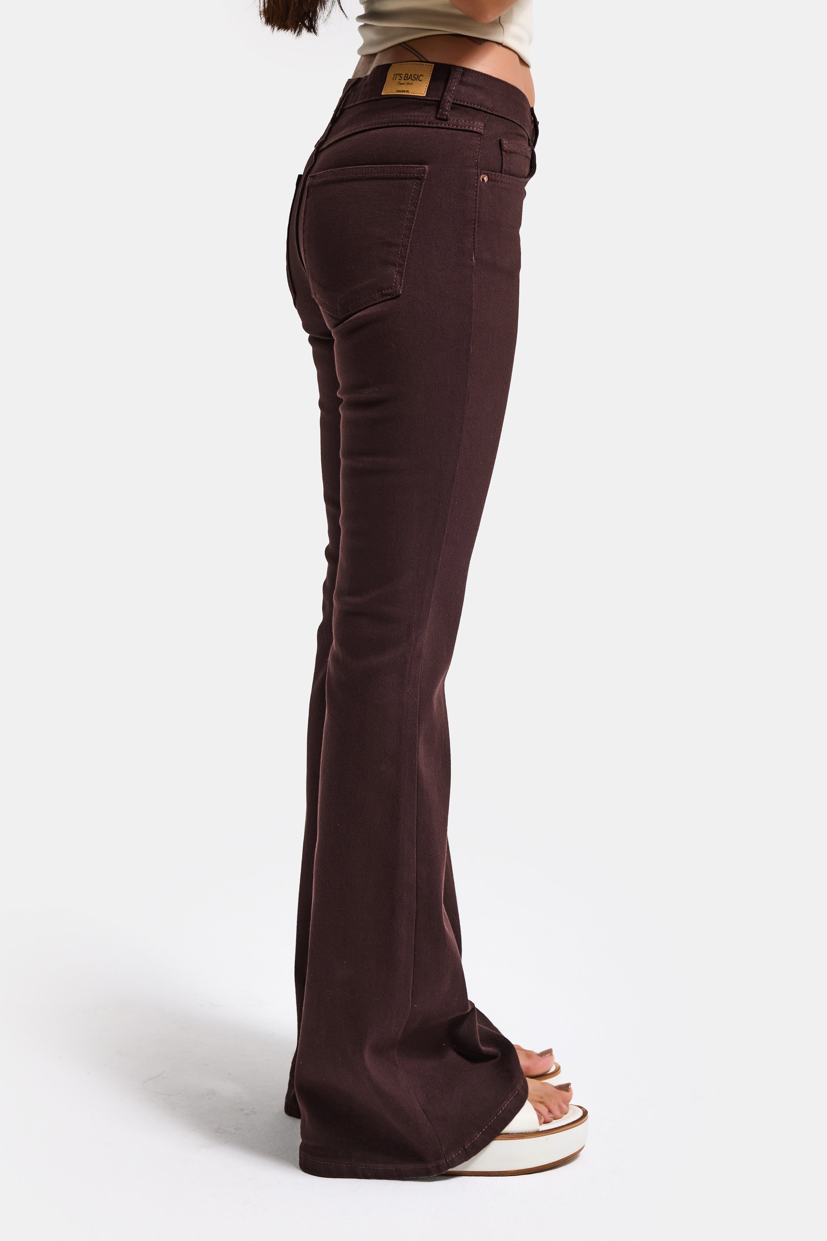 Kadın Kahve 7s6-81 Mid Rise Flare Fit Esnek Kumaş Denim Jean