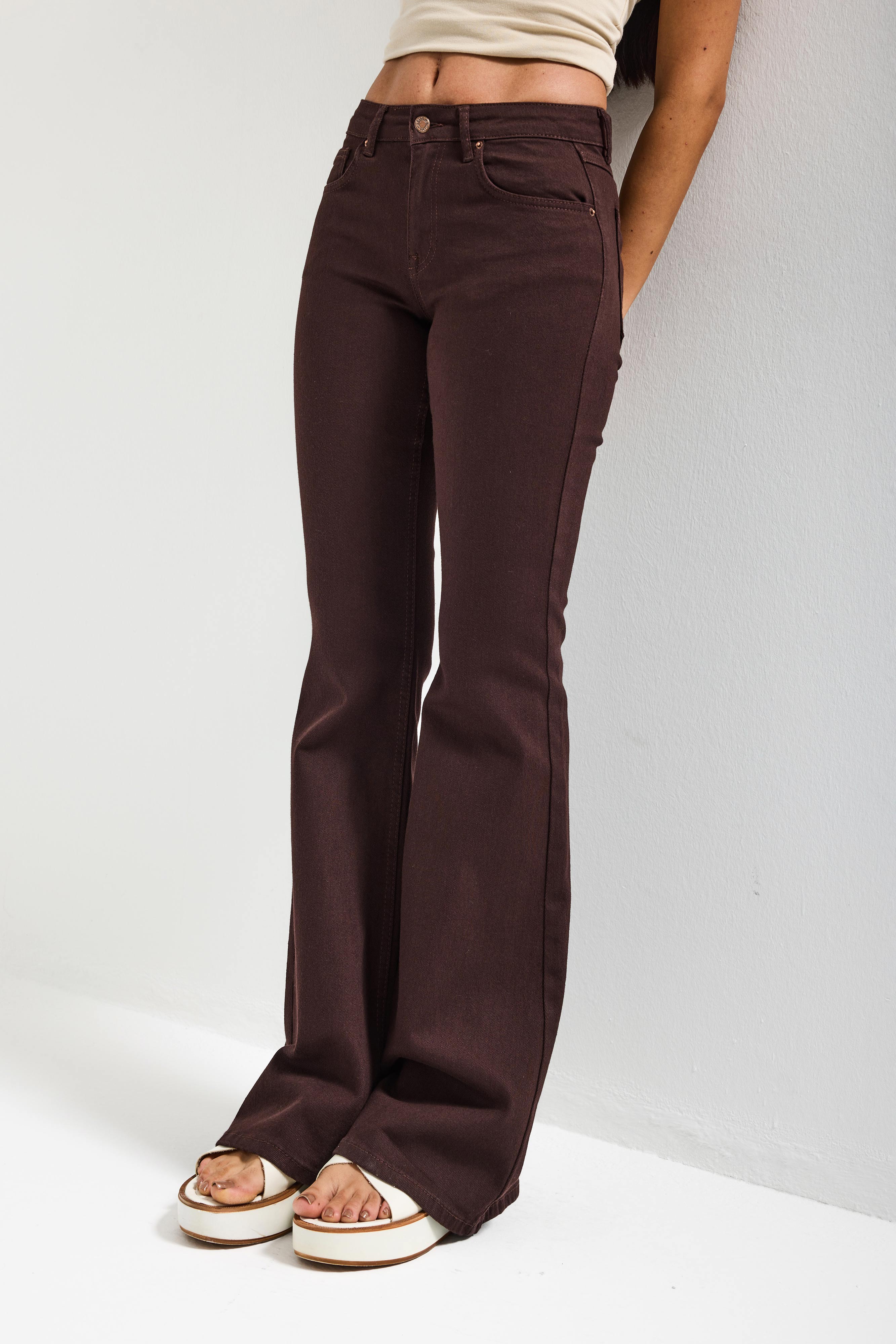 Kadın Kahve 7s6-81 Mid Rise Flare Fit Esnek Kumaş Denim Jean