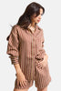 Kadın Kahve Çizgili s6-108 Oversize Rahat Kesim Gömlek