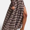 Women's Coffee Plaid s6-14 Maxi Length Slit Detailed Cotton Skirt