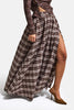 Women's Coffee Plaid s6-14 Maxi Length Slit Detailed Cotton Skirt