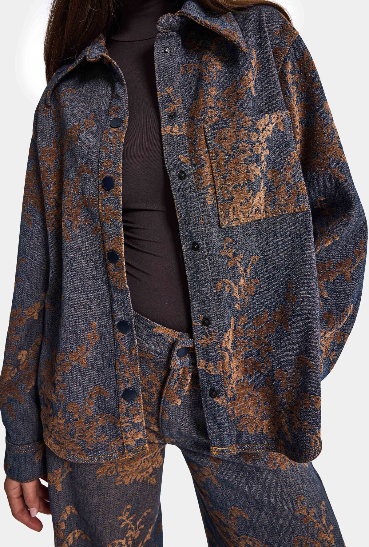 Kadın Kahve Kot 1w6-202 Oversize Özel Kumaş Tasarım Denim Ceket Gömlek