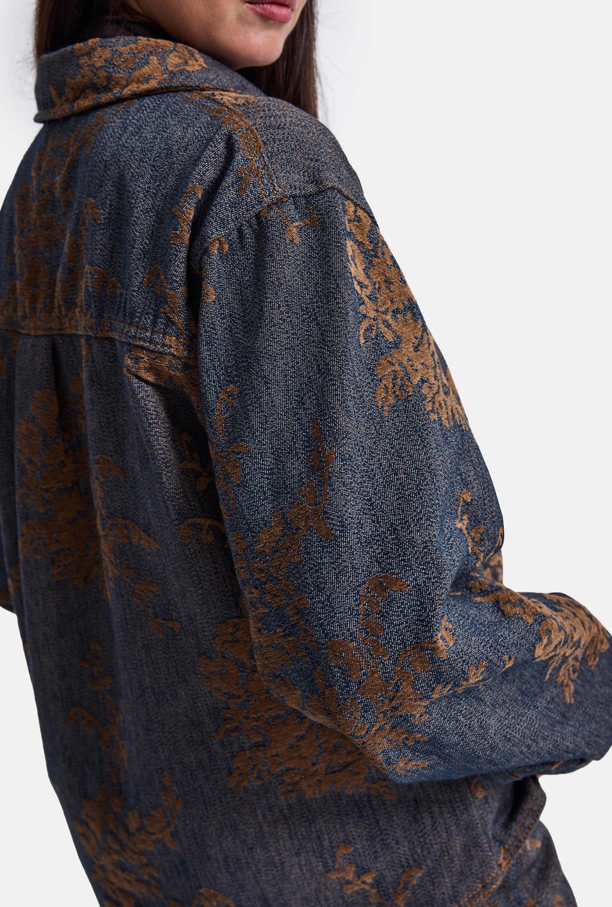 Kadın Kahve Kot 1w6-202 Oversize Özel Kumaş Tasarım Denim Ceket Gömlek