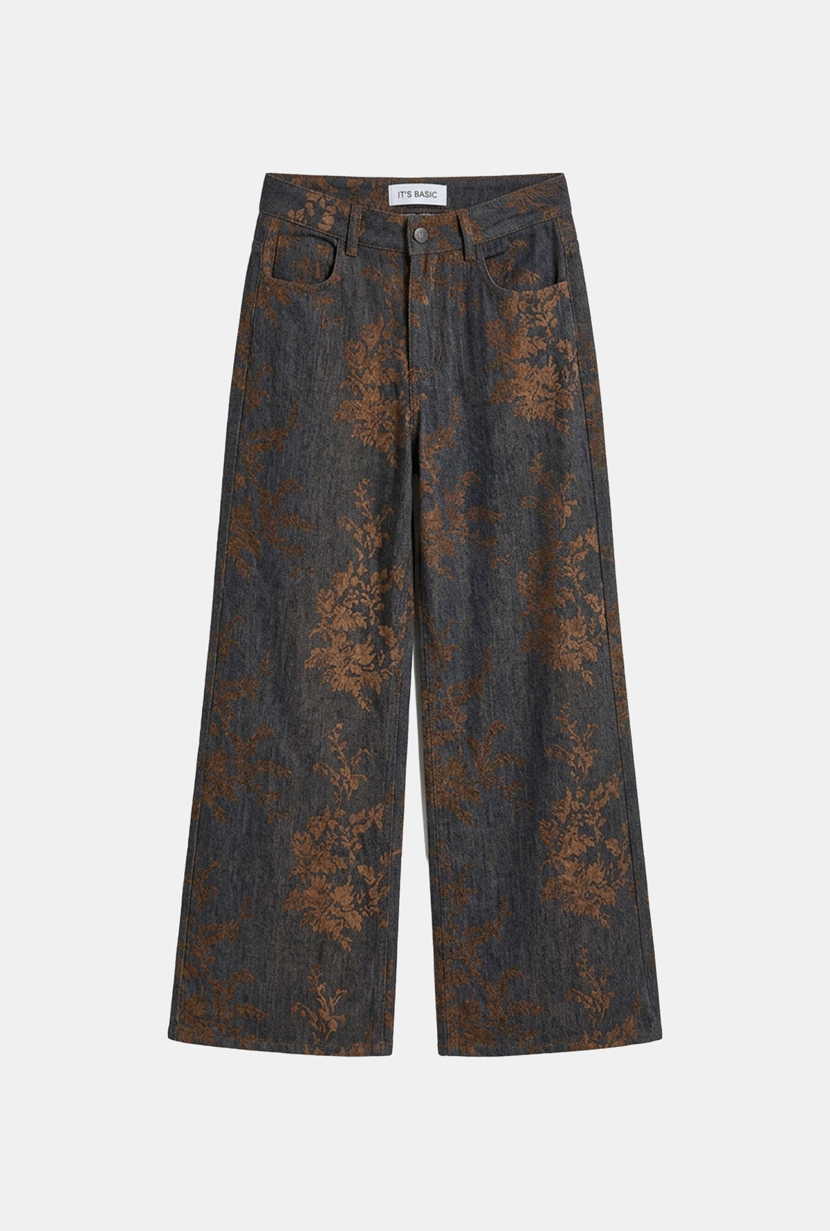 Kadın Kahve Kot 1w6-202 Palazzo Fit Özel Kumaş Tasarım Denim Jean