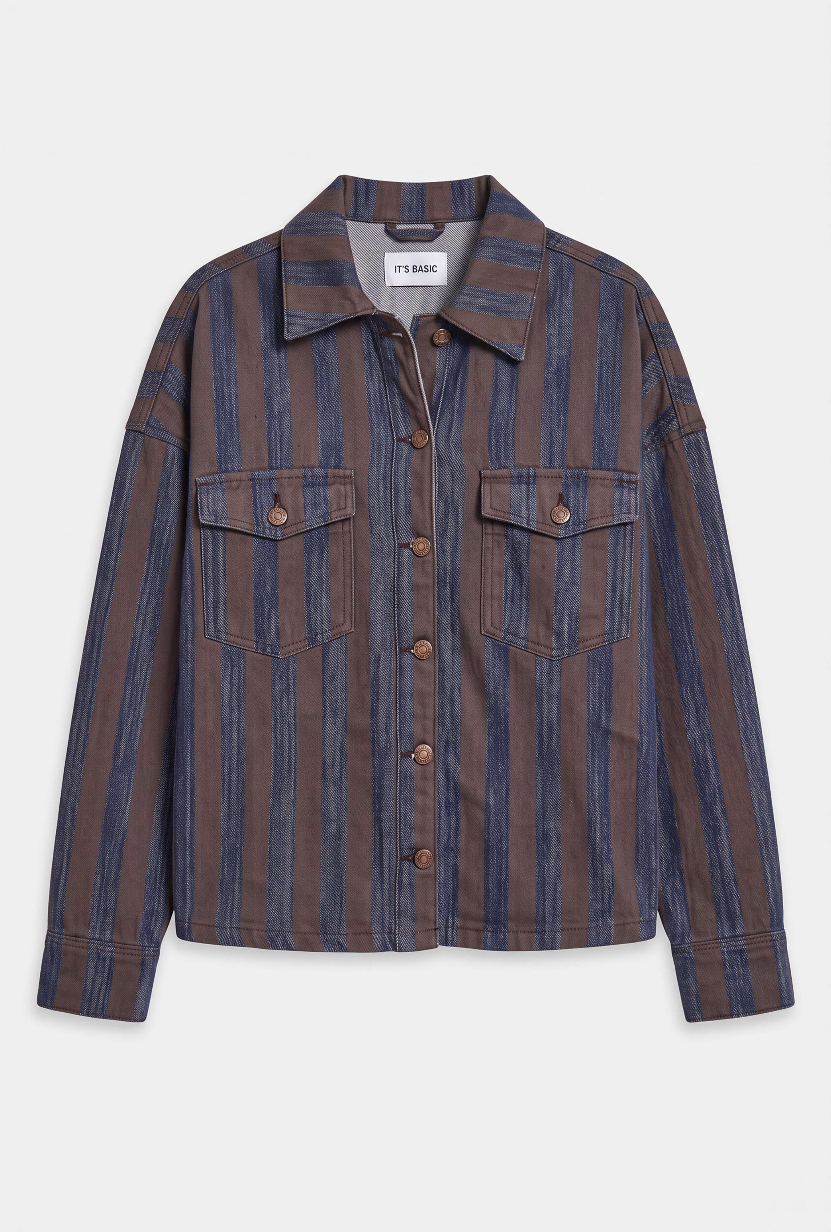 Kadın Kahve Kot Çizgili 1w6-7 Oversize Denim Ceket