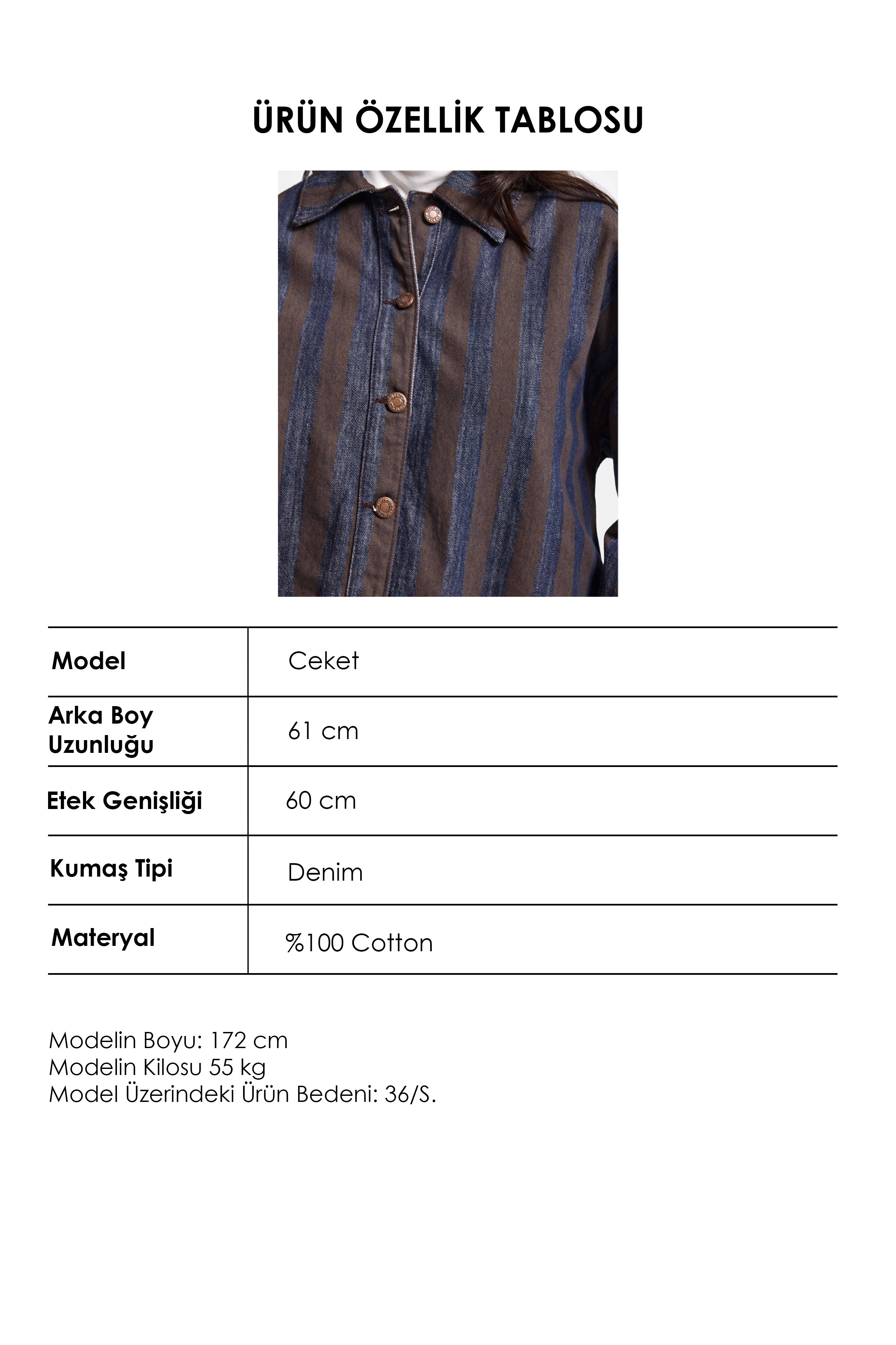 Kadın Kahve Kot Çizgili 1w6-7 Oversize Denim Ceket