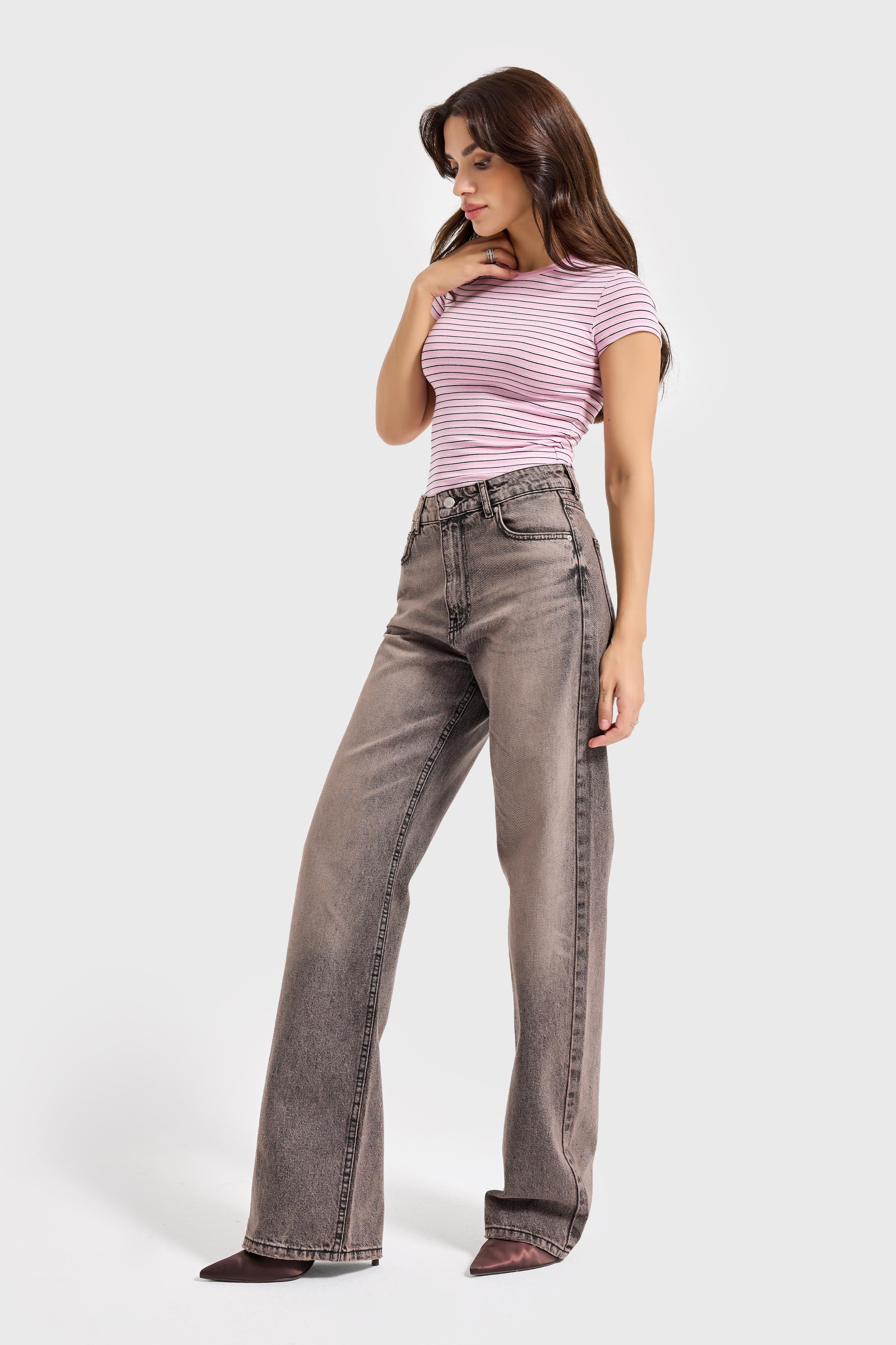 Kadın Kahve Kot Rengi Doris 4s6-166 Straight Fit Yüksek Bel %100 Koton Denim Jean