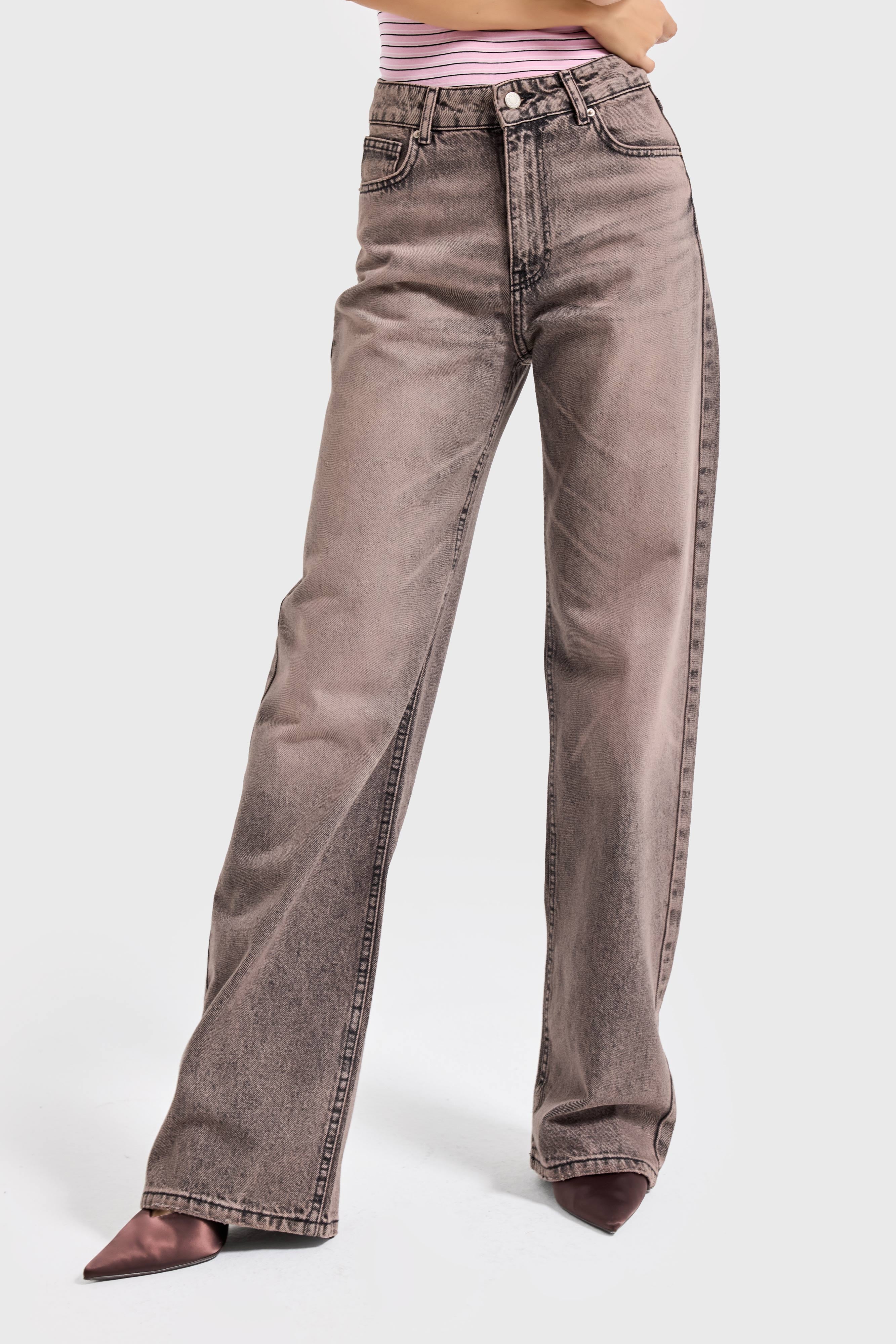 Kadın Kahve Kot Rengi Doris 4s6-166 Straight Fit Yüksek Bel %100 Koton Denim Jean