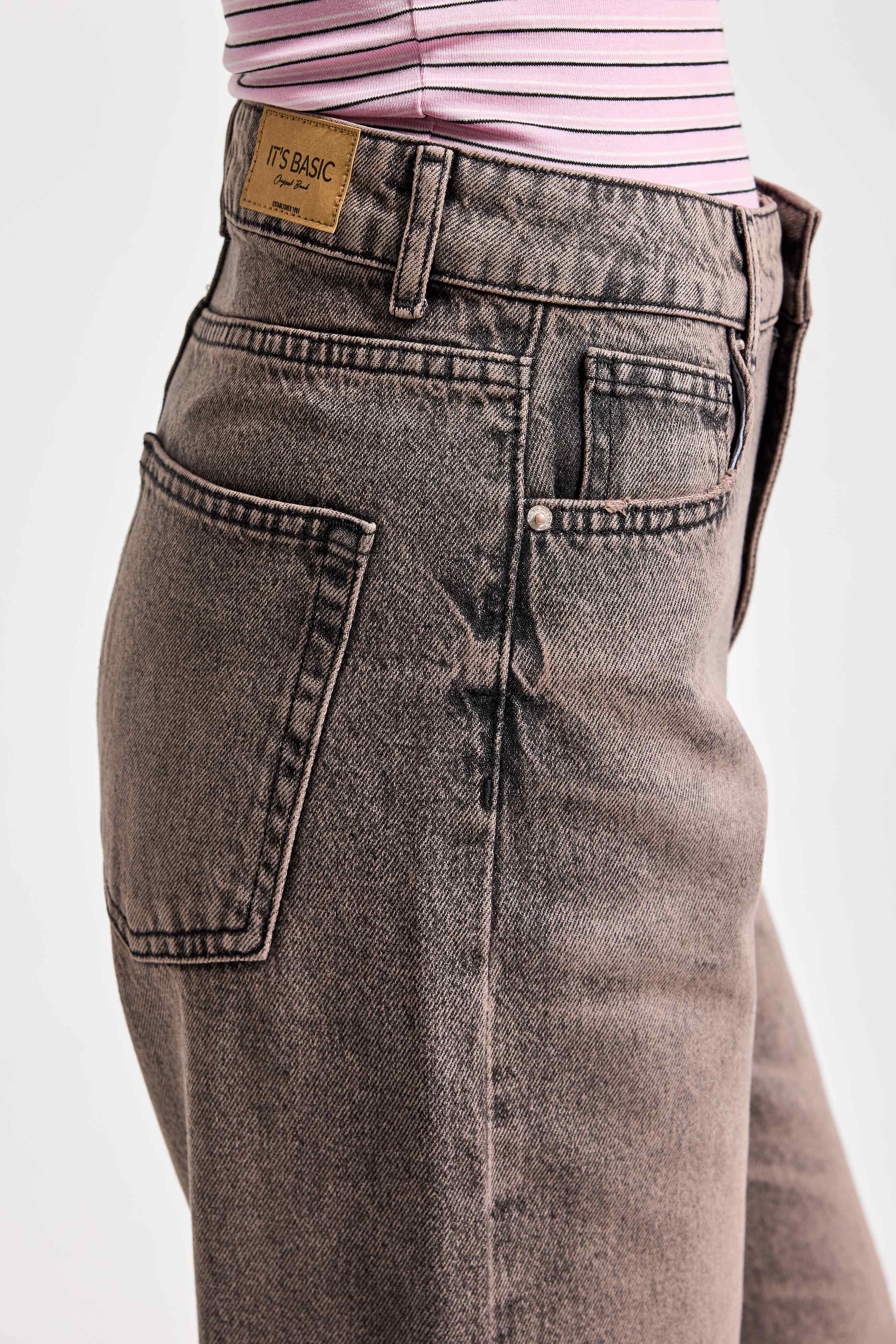 Kadın Kahve Kot Rengi Doris 4s6-166 Straight Fit Yüksek Bel %100 Koton Denim Jean