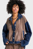 Women's Coffee Suede Denim Patchwork Custom Design Denim Jacket