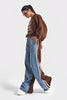 Women's Coffee Jean Color w5-16 Design Sweatshirt and Trousers Two-Piece Set