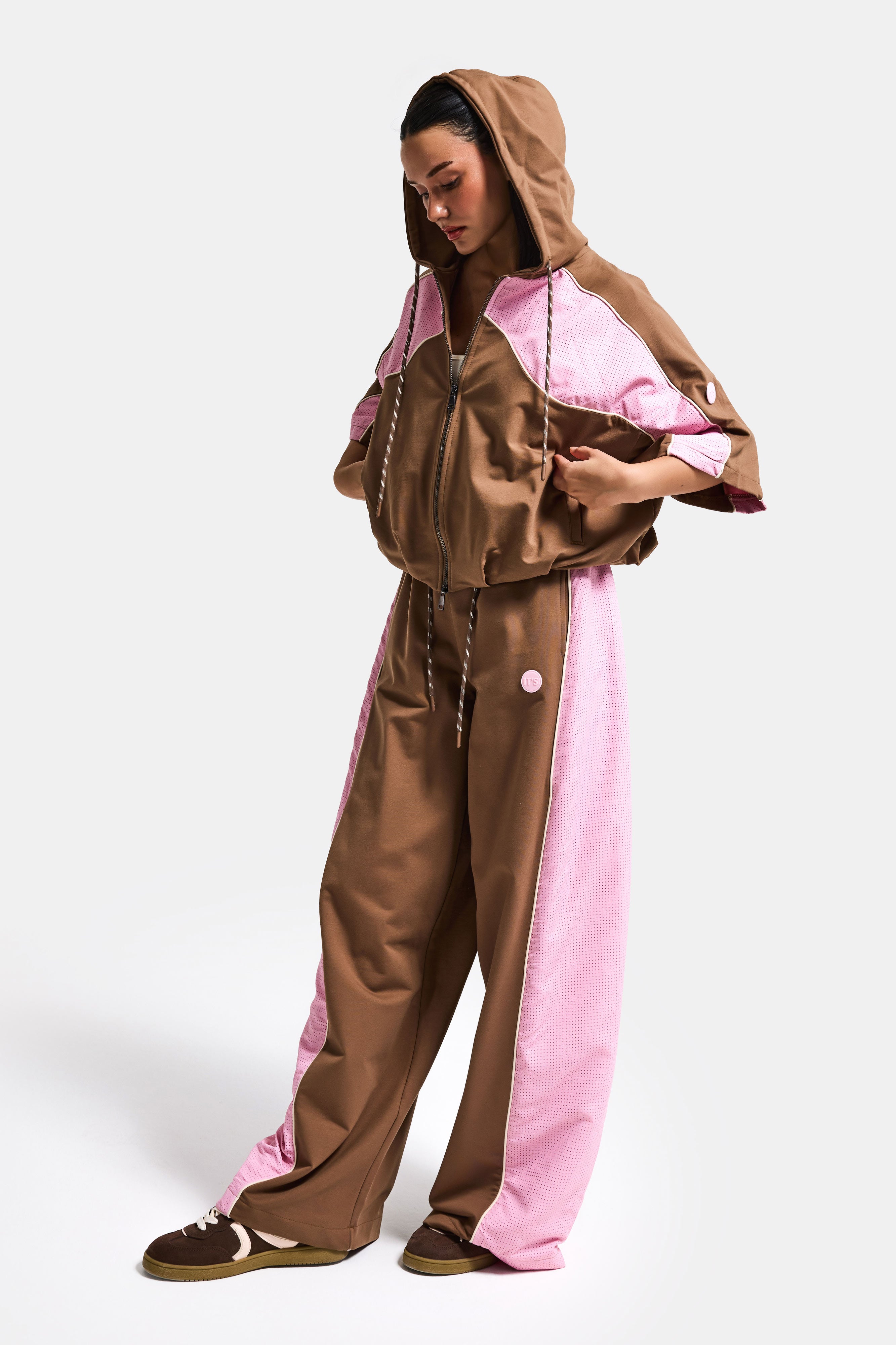 Women's Coffee Pink s6-16 Two-Piece Top and Bottom Design Set