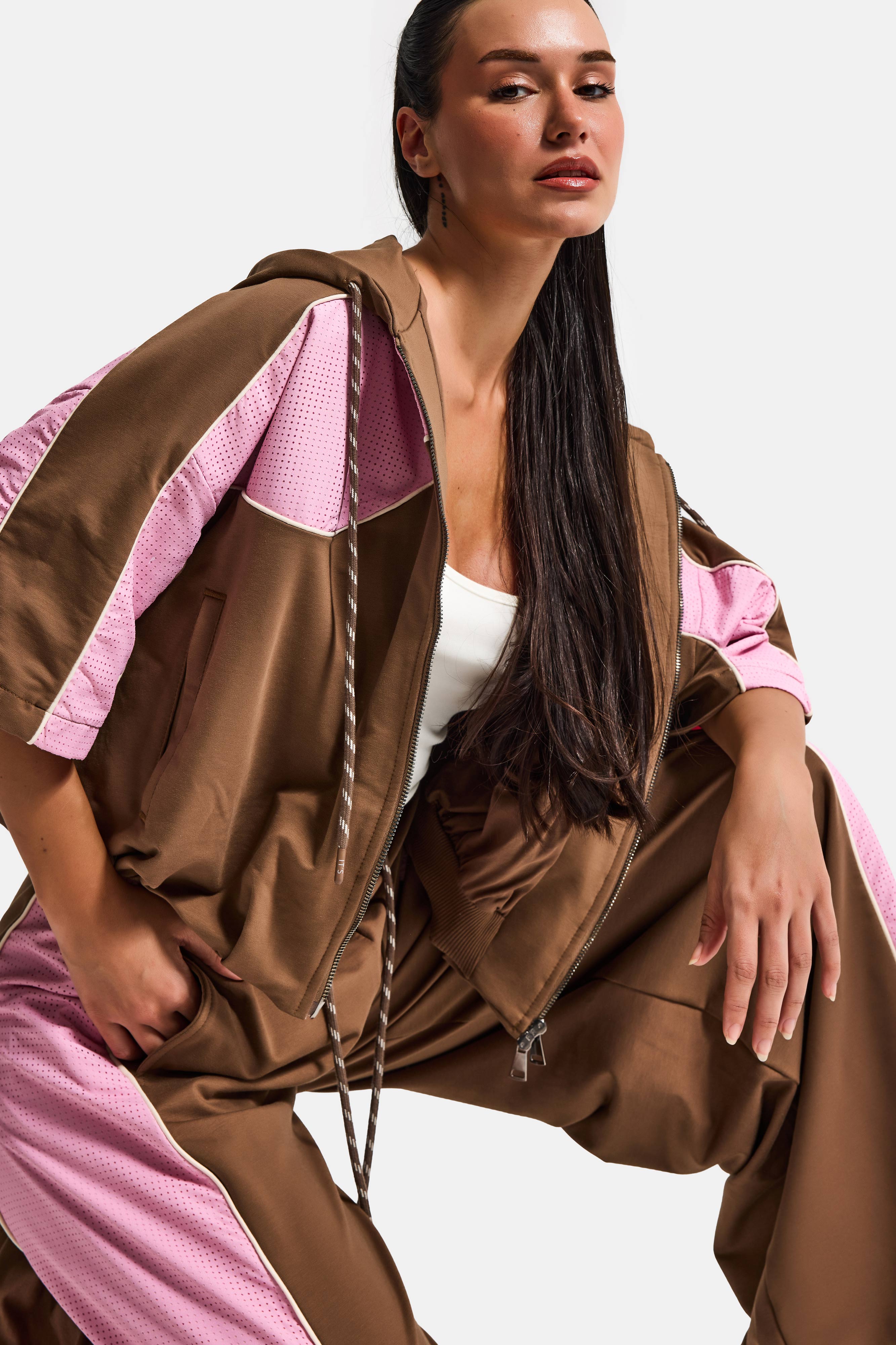 Women's Coffee Pink s6-16 Two-Piece Top and Bottom Design Set