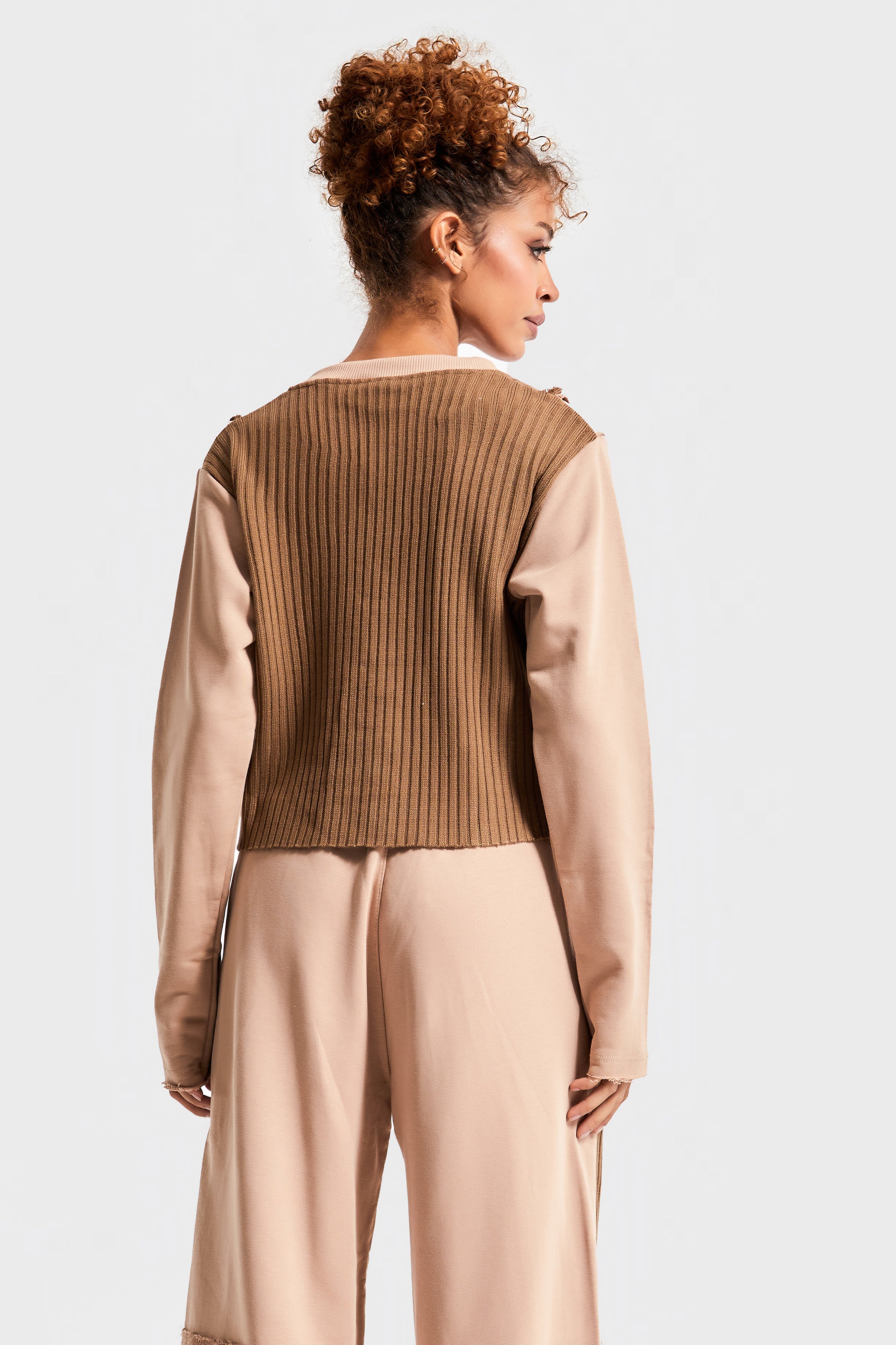Women's Brown Color 3 Yarn and Knitwear Blend Design Sweatshirt
