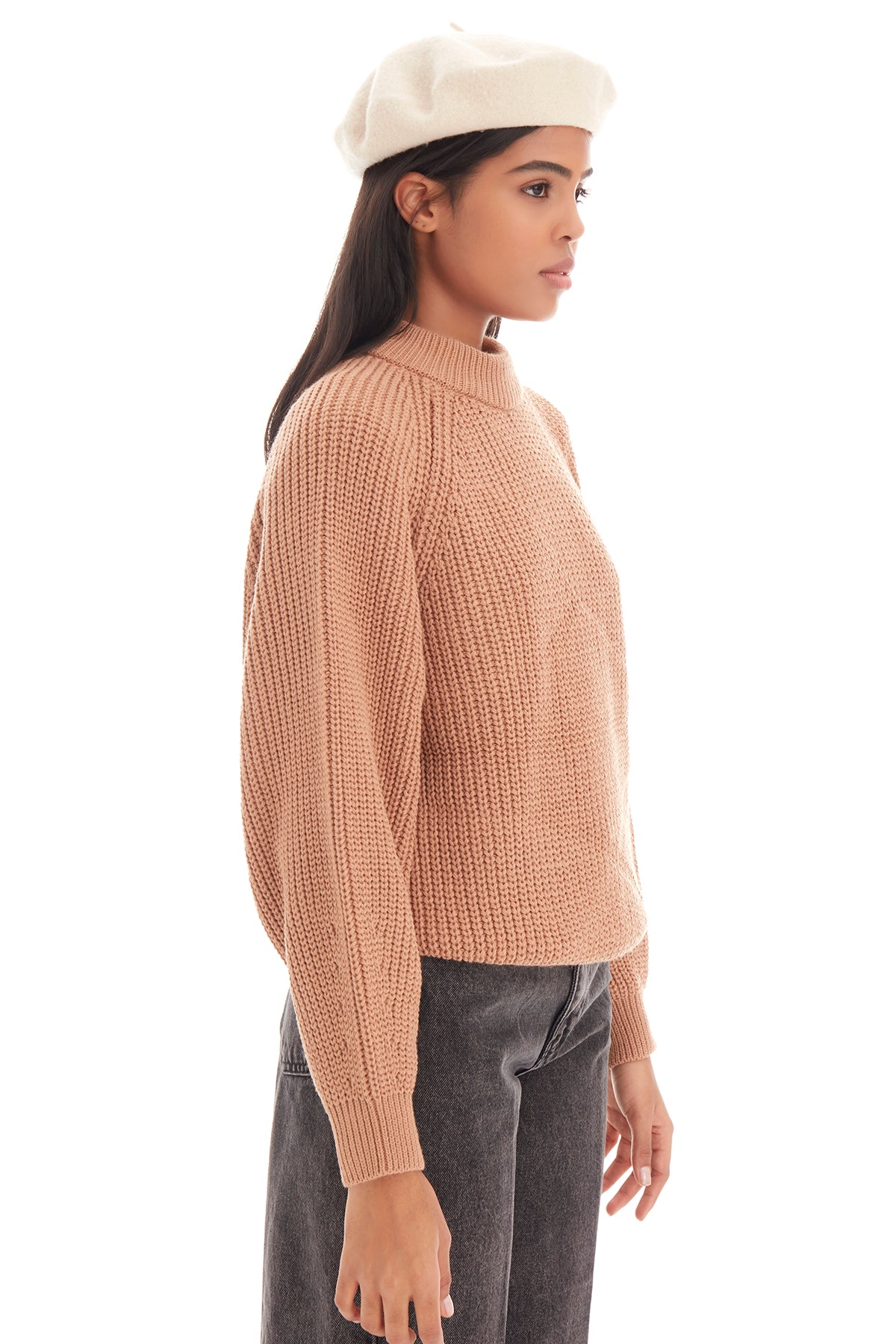 Women's Brown Color Oversize Fit Thick Knitted Knitwear Sweater