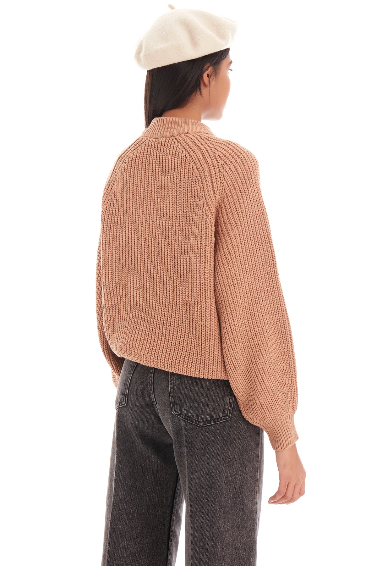 Women's Brown Color Oversize Fit Thick Knitted Knitwear Sweater