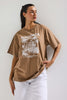 Kadın Kahve s6-16 Oversize Mallorca Baskılı %100 Koton T-Shirt