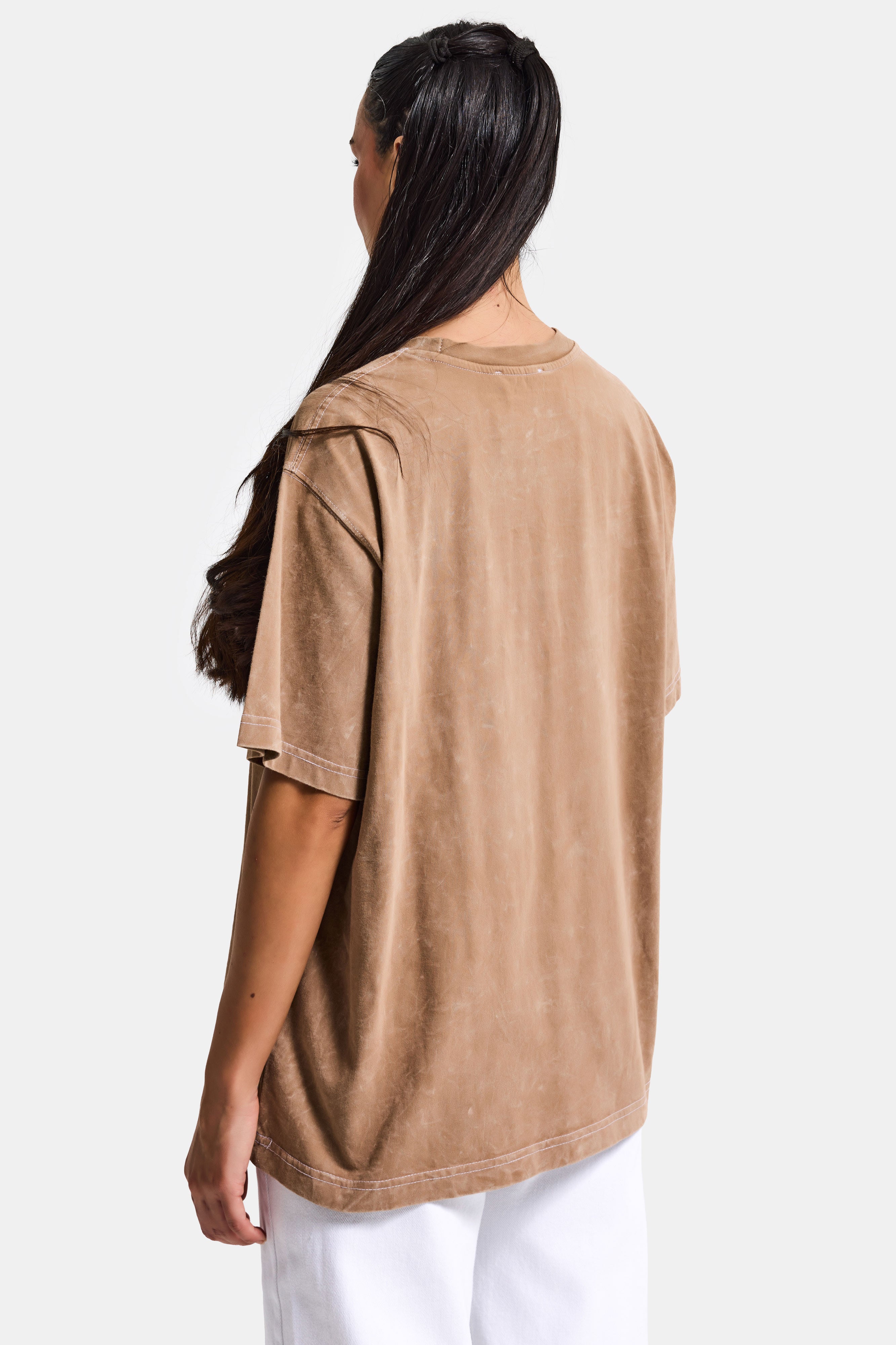 Kadın Kahve s6-16 Oversize Mallorca Baskılı %100 Koton T-Shirt