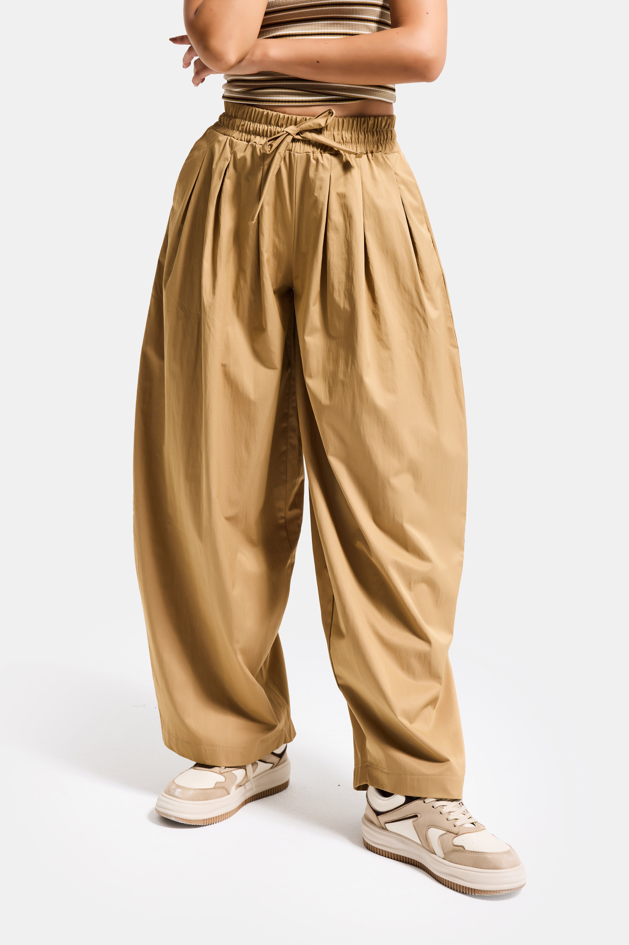 Kadın Kahve s6-76 Süper Balon Fit Bol Kesim Özel Kumaş Pantolon