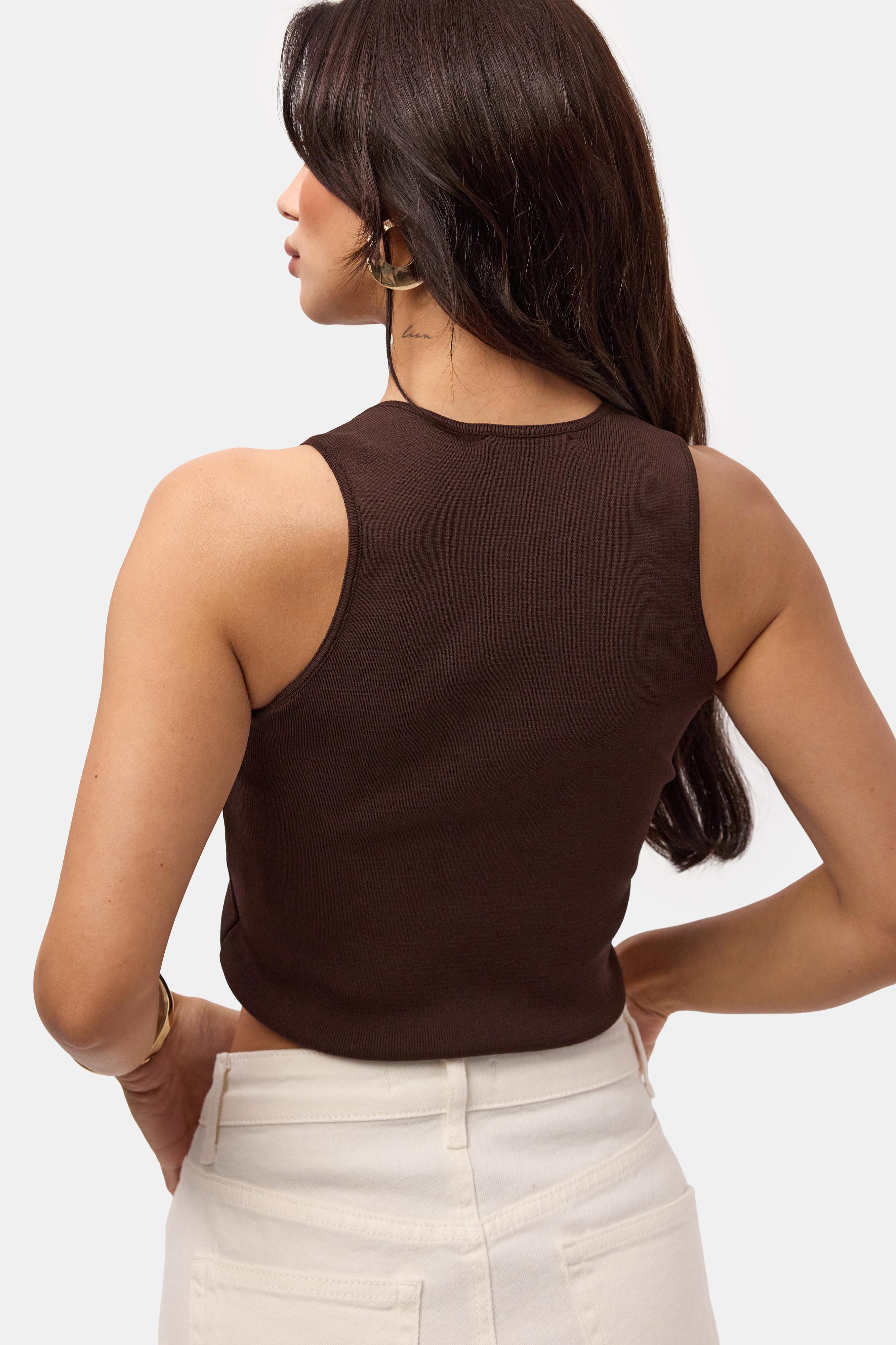 Kadın Kahve s6-81 Aksesuar Detaylı Crop Bluz