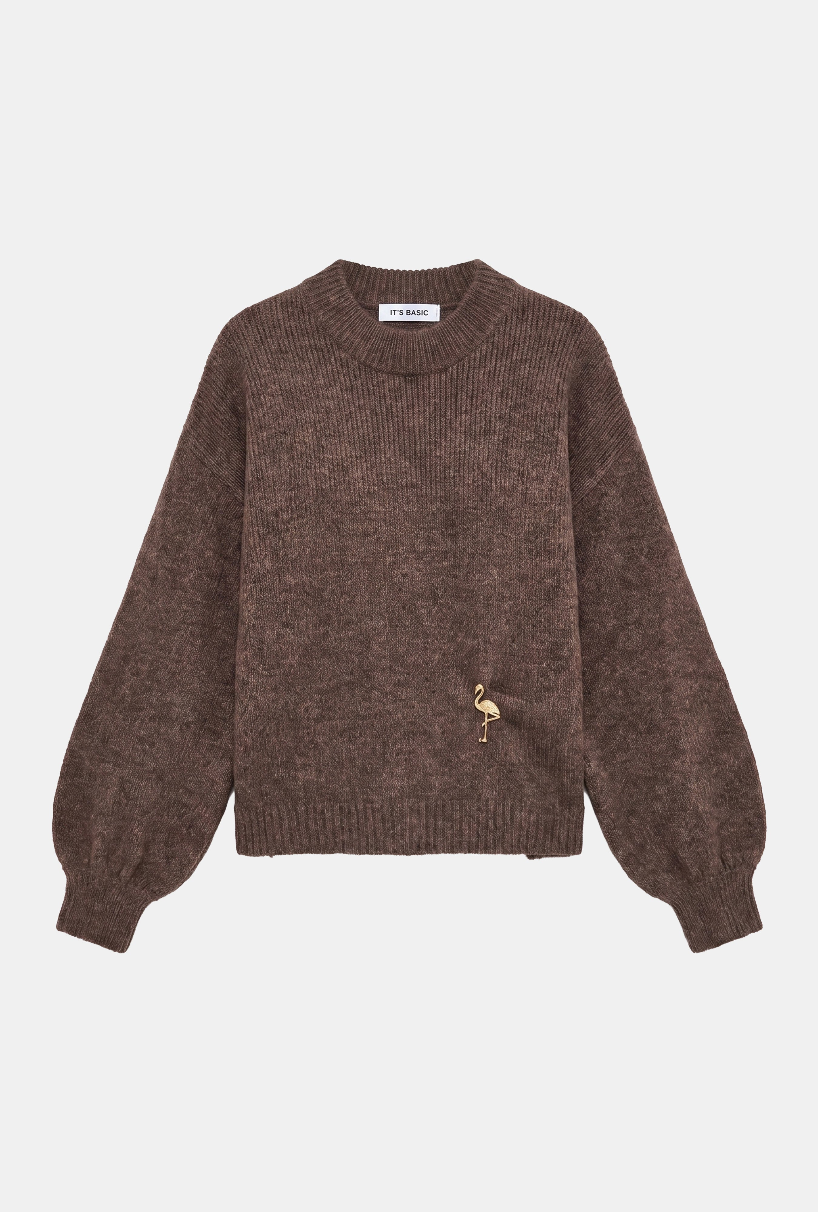 Kadın Kahve w6-16 Oversize Aksesuar Detaylı Tasarım Triko Kazak