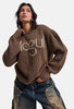 Kadın Kahve w6-81 Mogul Nakışlı Oversize Tasarım Triko Kazak