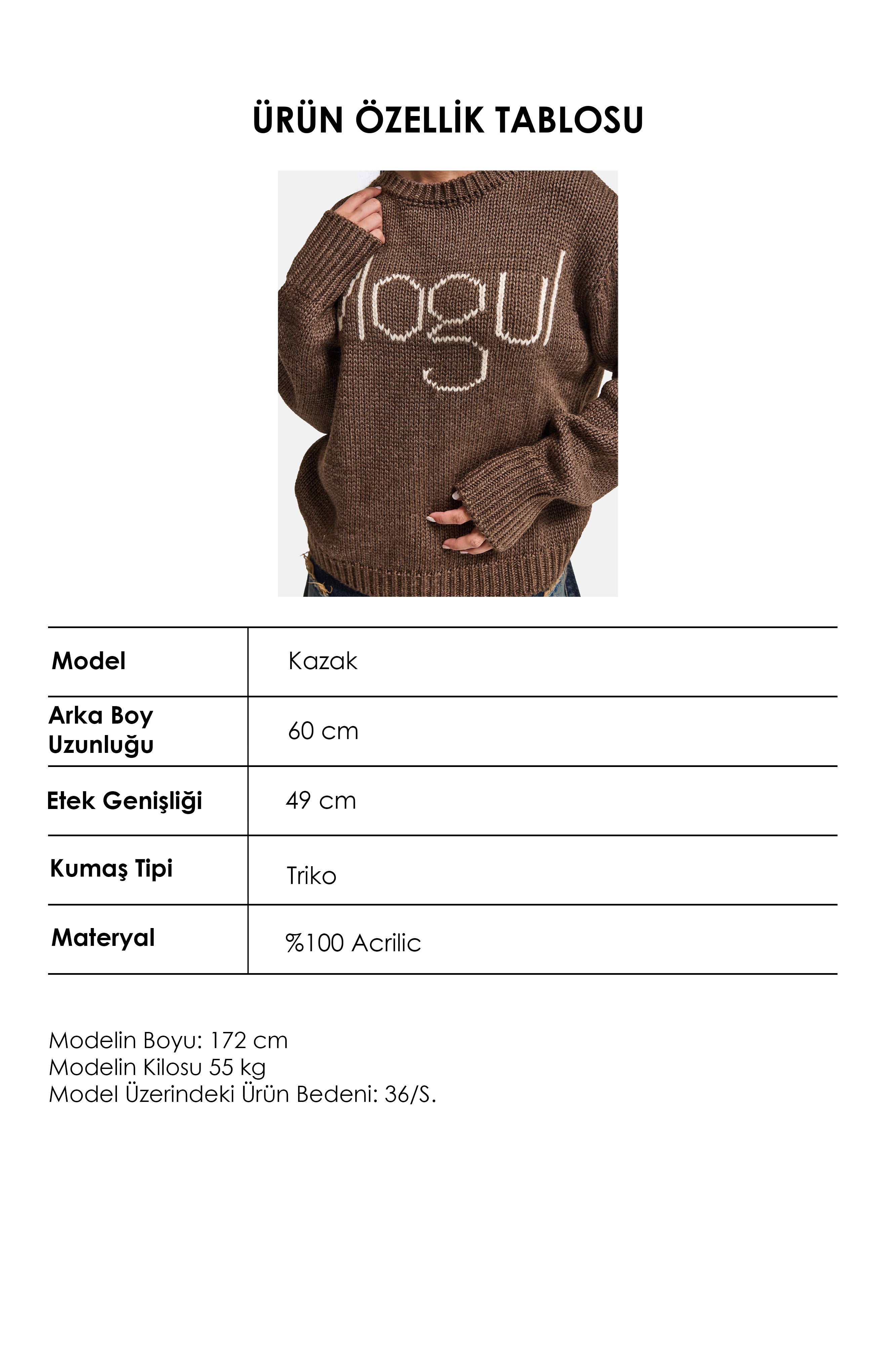 Kadın Kahve w6-81 Mogul Nakışlı Oversize Tasarım Triko Kazak
