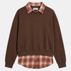 Kadın Kahve w6-81 Oversize Ekose Gömlek Detaylı Tasarım Sweatshirt