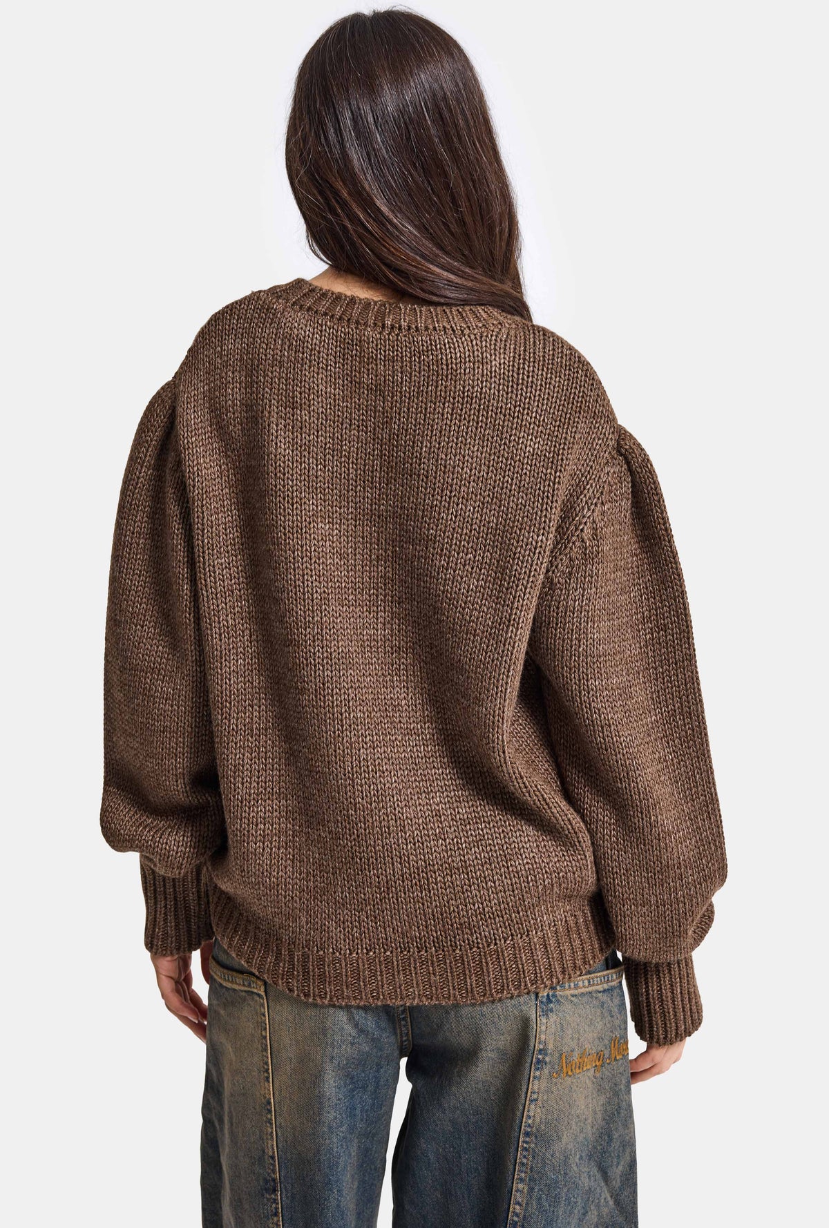 Kadın Kahve w6-81 Oversize Triko Kazak