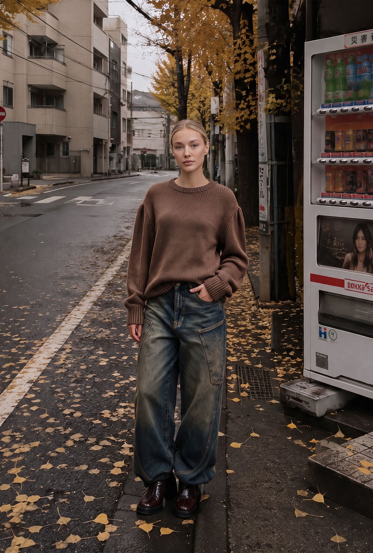 Kadın Kahve w6-81 Oversize Triko Kazak