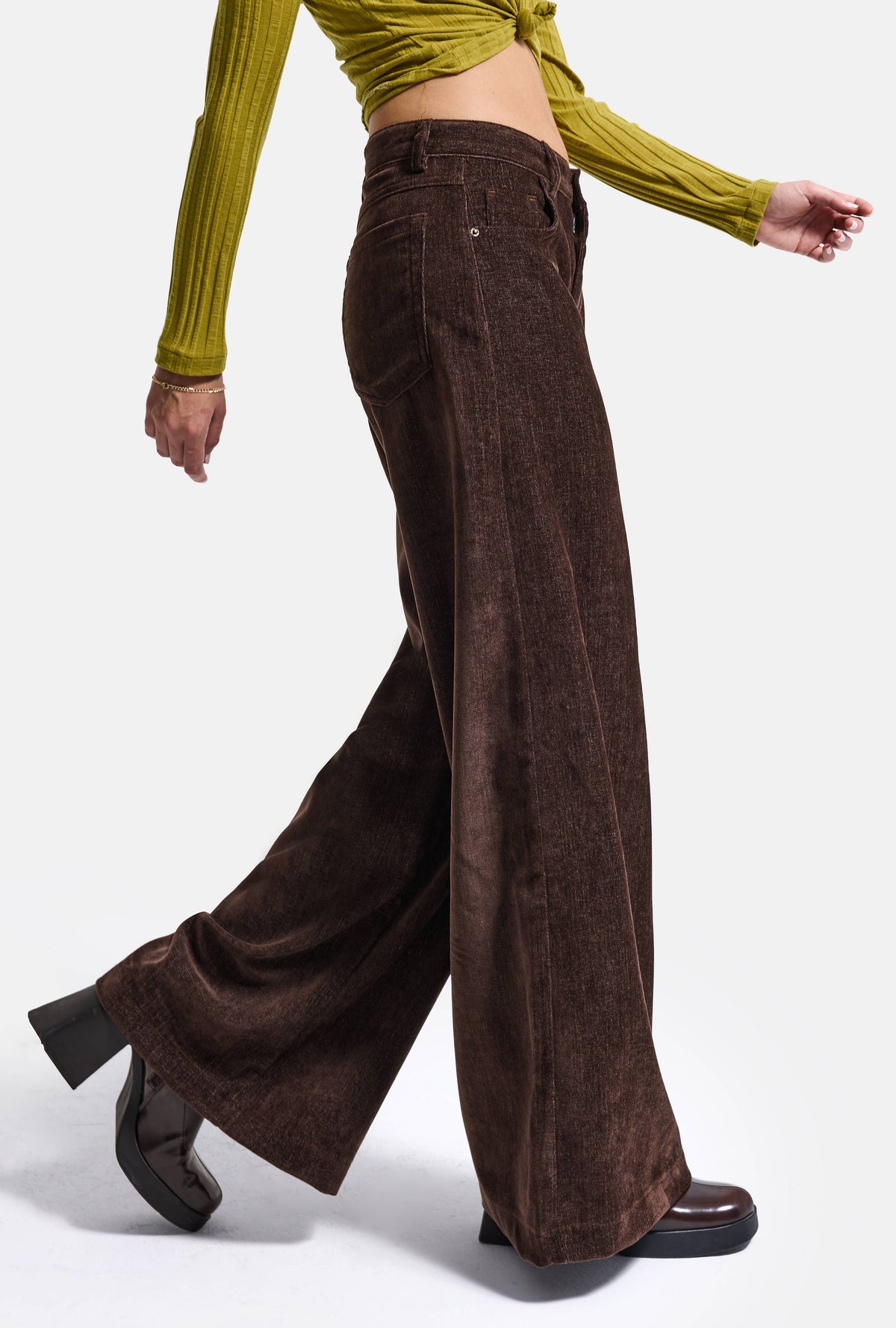 Kadın Kahve w6-81 Palazzo Fit Pürüzsüz Velvet Kadife Kumaş Pantolon