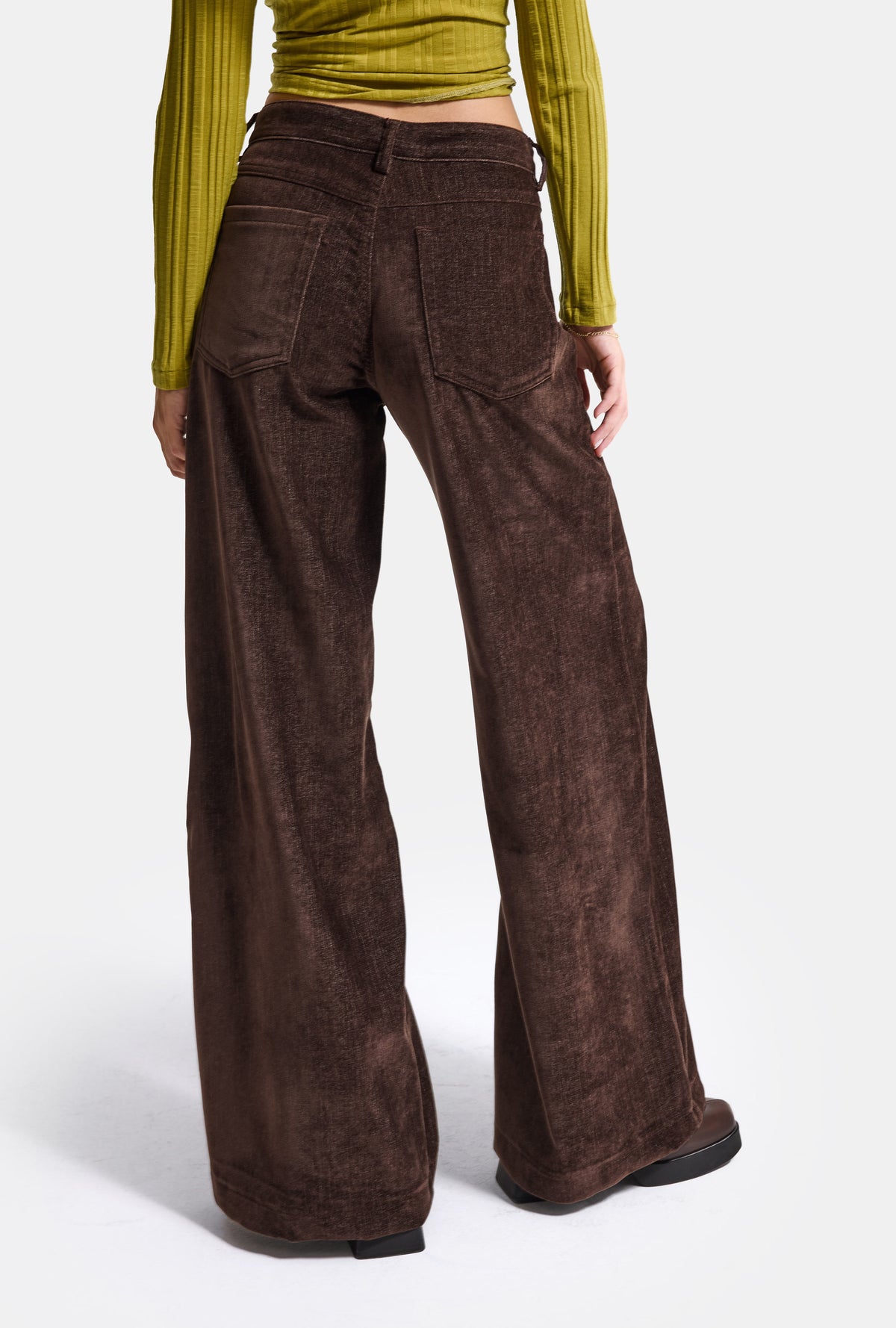 Kadın Kahve w6-81 Palazzo Fit Pürüzsüz Velvet Kadife Kumaş Pantolon