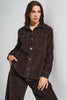 Kadın Kahverengi 26w5-136 Oversize Fitilli Velvet Kadife Kumaş Önü Düğmeli Ceket