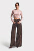 Women's Brown 26w5-136 Palazzo Fit Flexible Slim Corduroy Velvet Fabric Trousers